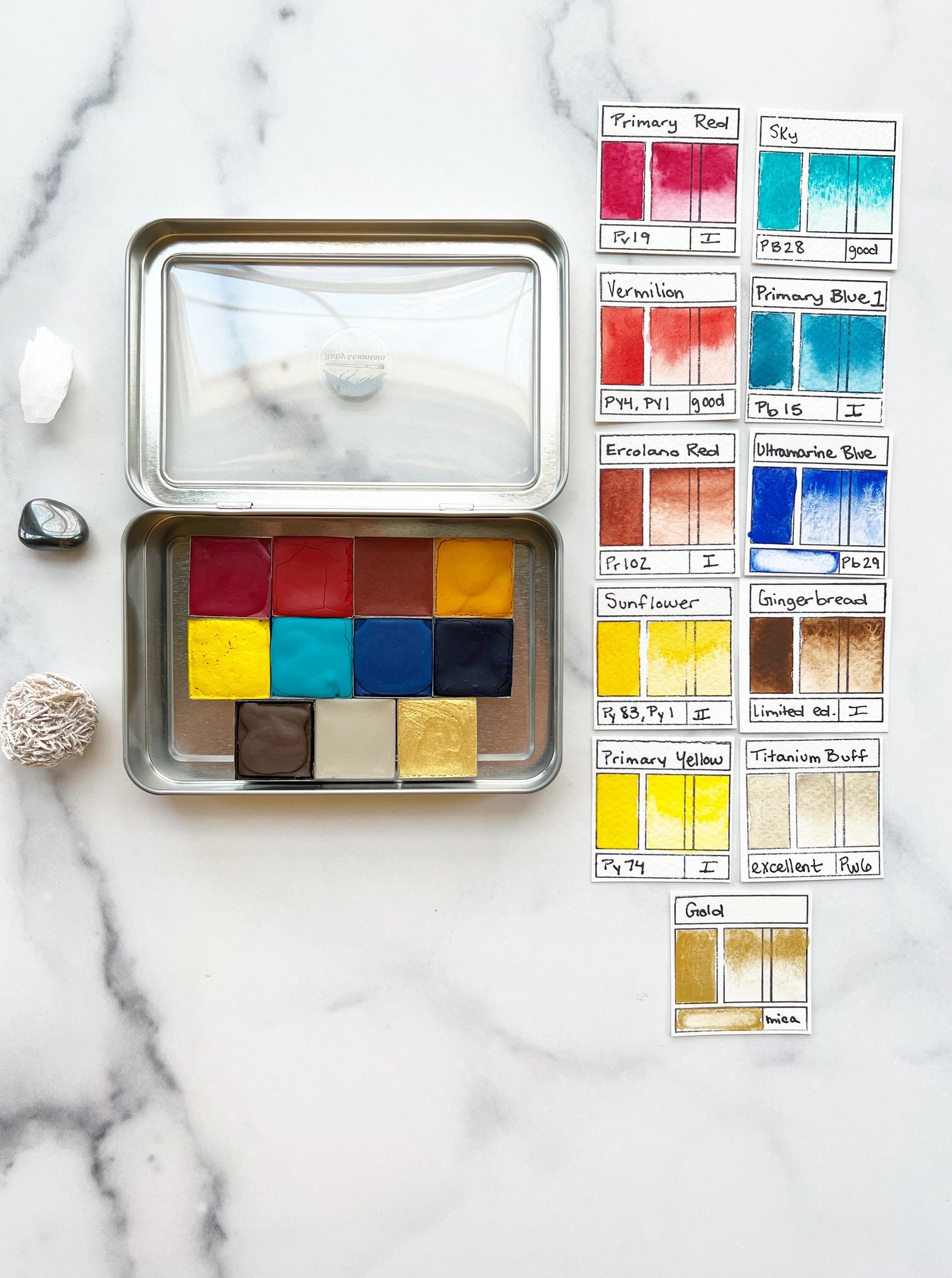 Canyon Primaries Set, a palette of handmade watercolor paint