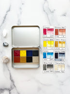 Mountain Primaries Set, an eight color palette of handmade watercolor paint