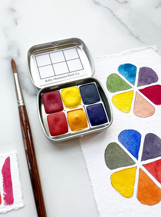 The Split 6 Primary Palette, a six color set of handmade watercolors
