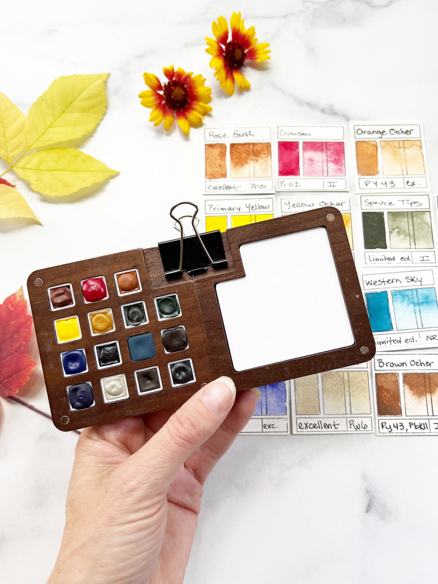 Many Peaks Palette, wood watercolor palette for plein air