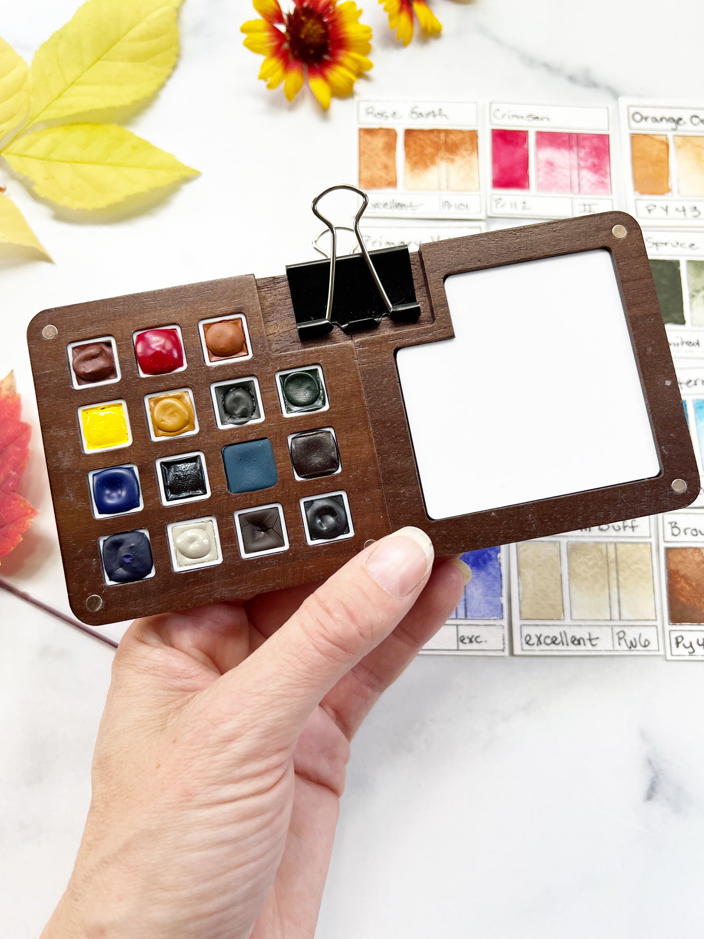 Many Peaks Palette, wood watercolor palette for plein air