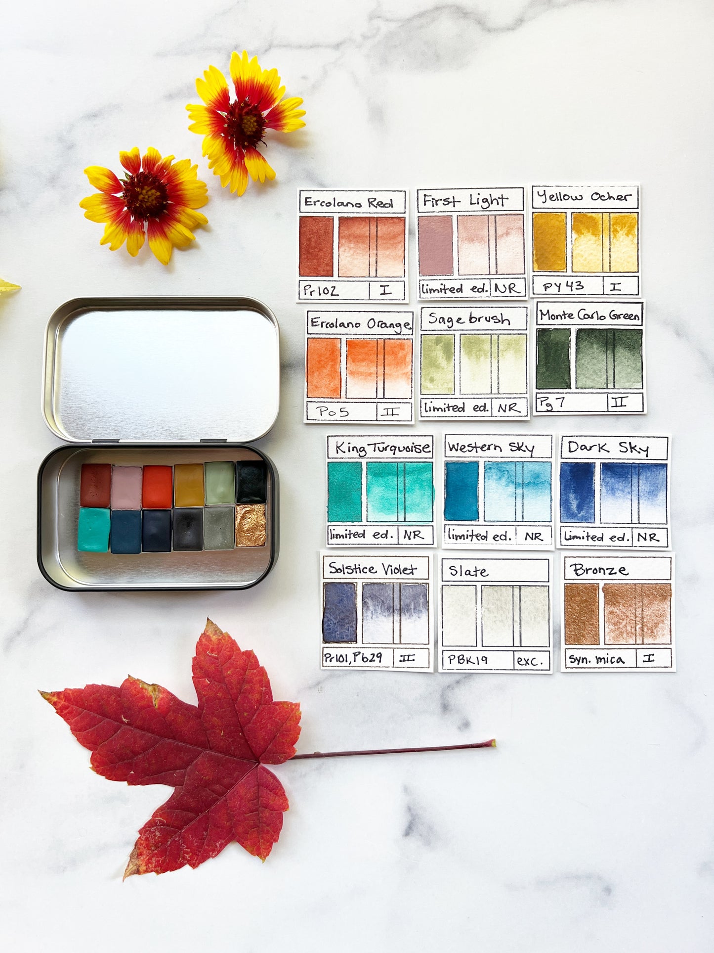 Lost Desert Highway Set, a mini pan set of handmade watercolors