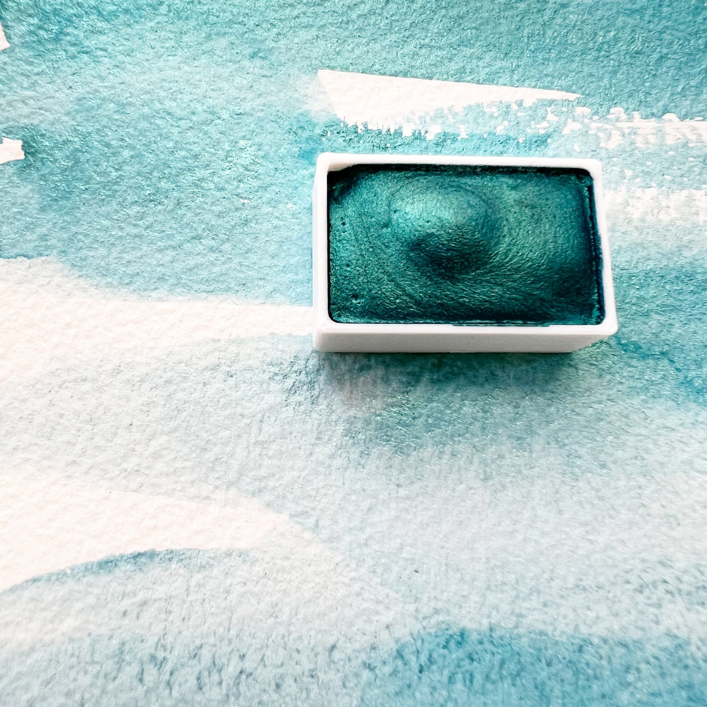 Turquoise Shimmer. Half pan, full pan or bottle cap of handmade watercolor paint