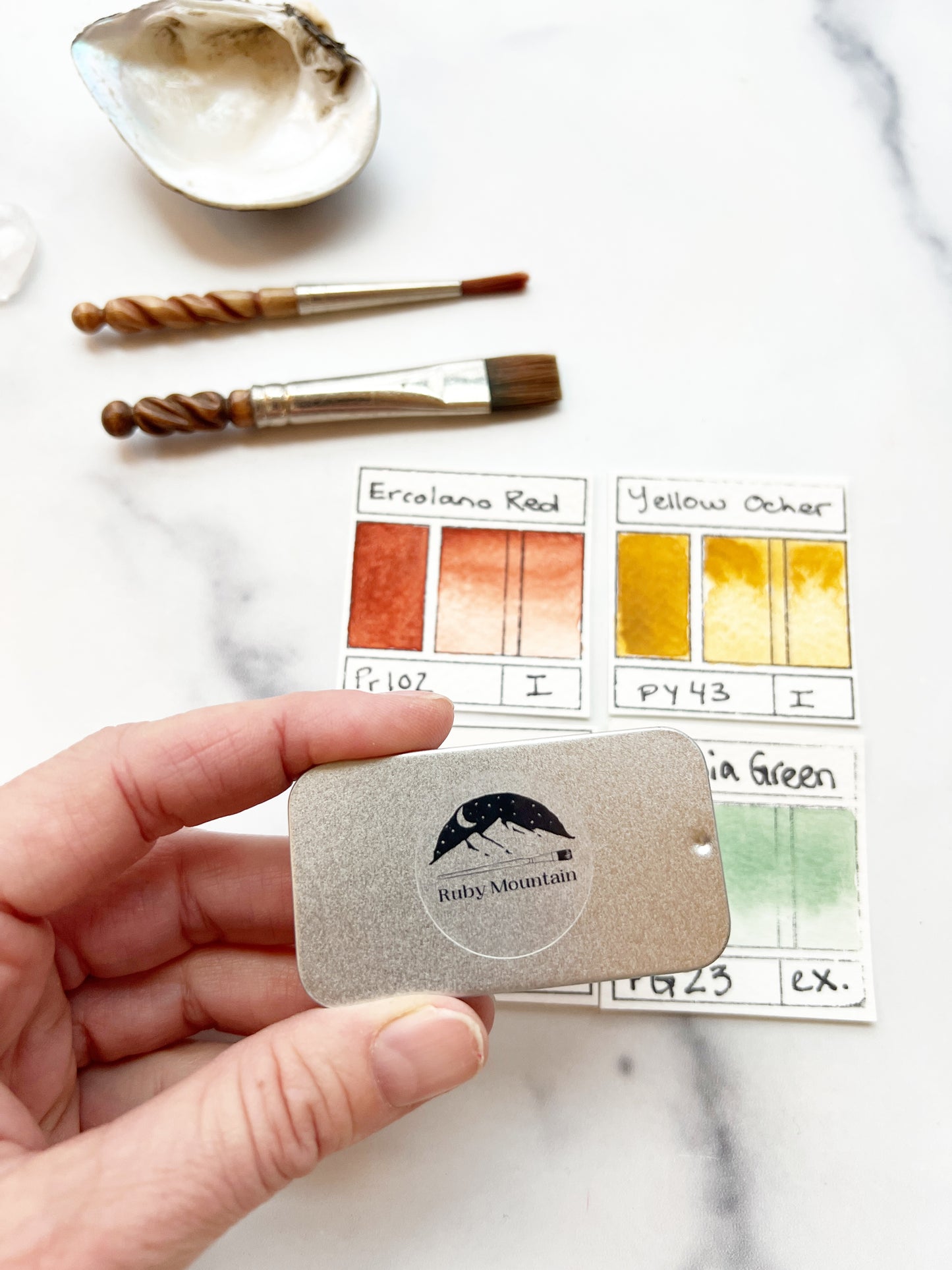 Earth Mineral Mini Palette, a mini pan set of handmade watercolors in earthy hues