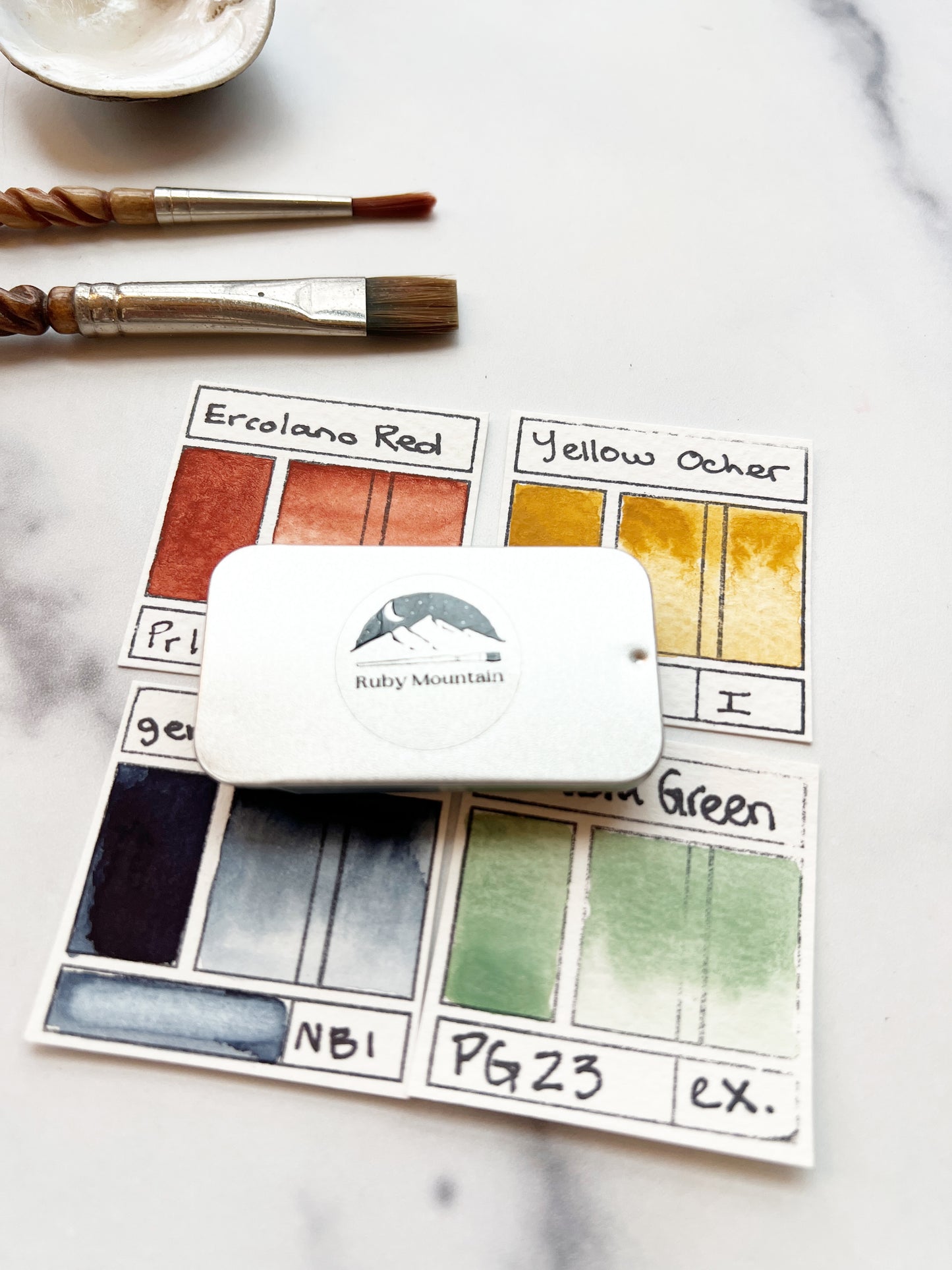 Earth Mineral Mini Palette, a mini pan set of handmade watercolors in earthy hues