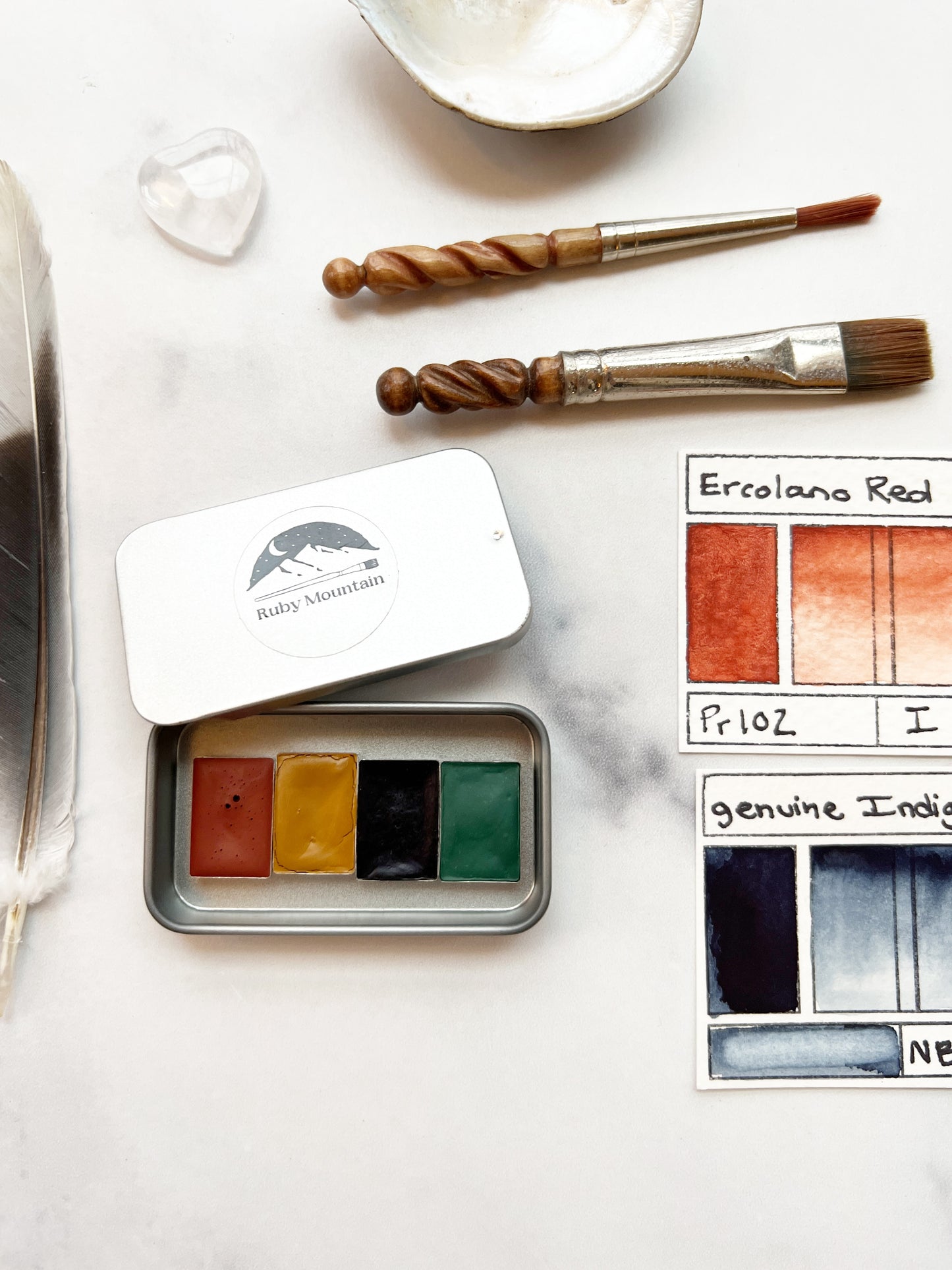 Earth Mineral Mini Palette, a mini pan set of handmade watercolors in earthy hues