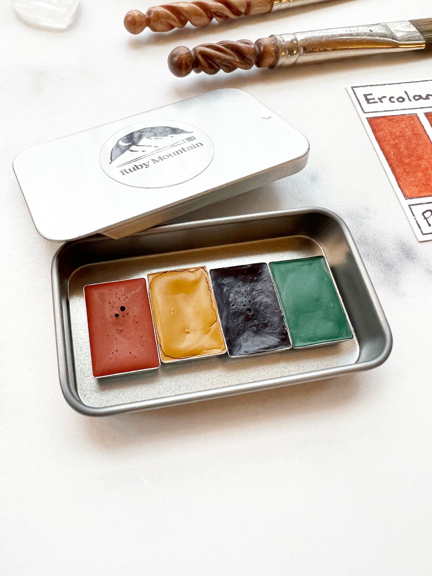 Earth Mineral Mini Palette, a mini pan set of handmade watercolors in earthy hues