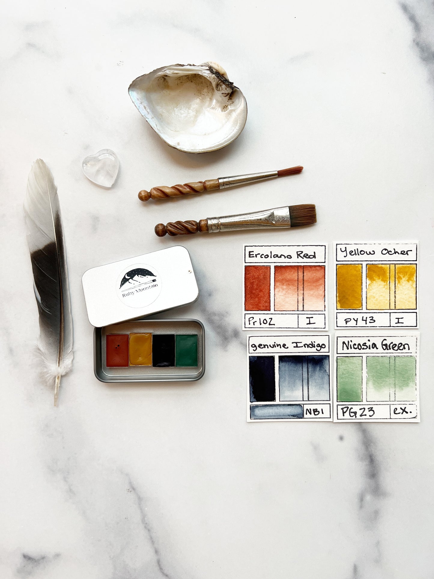 Earth Mineral Mini Palette, a mini pan set of handmade watercolors in earthy hues