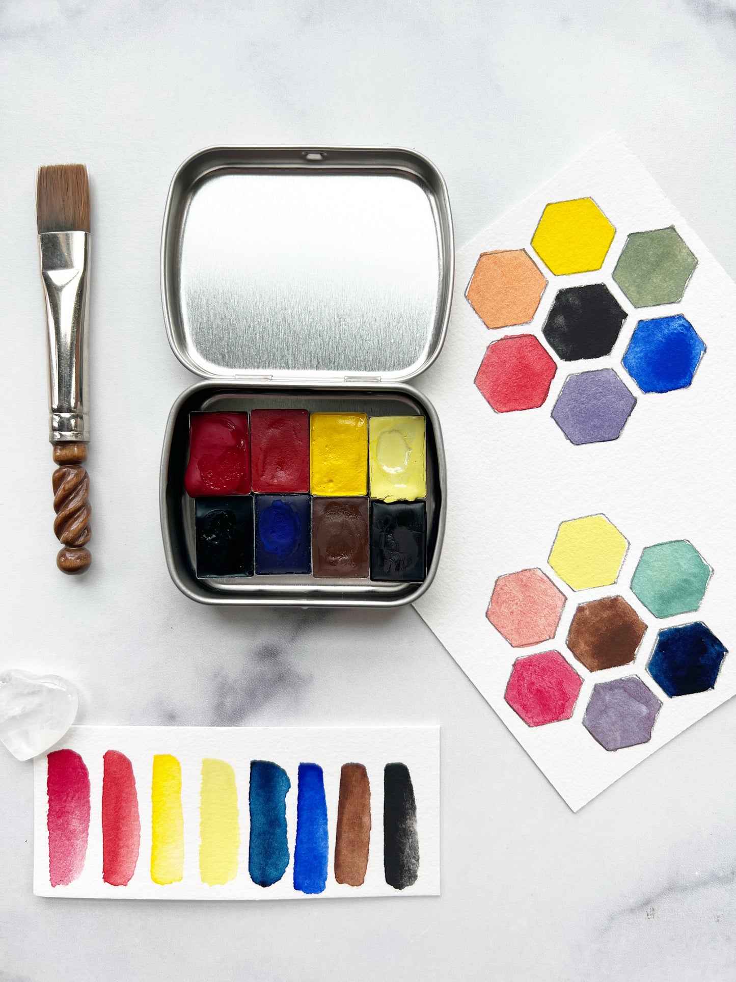 Fresh Start Traveler's Palette, a mini pan set of handmade watercolors in primary hues