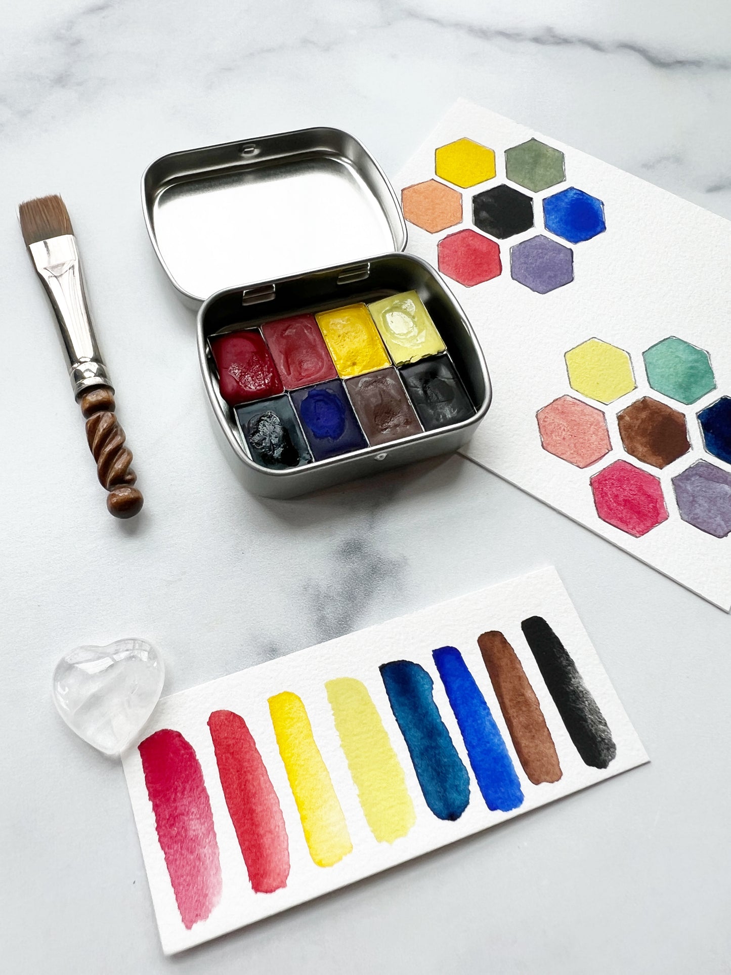 Fresh Start Traveler's Palette, a mini pan set of handmade watercolors in primary hues