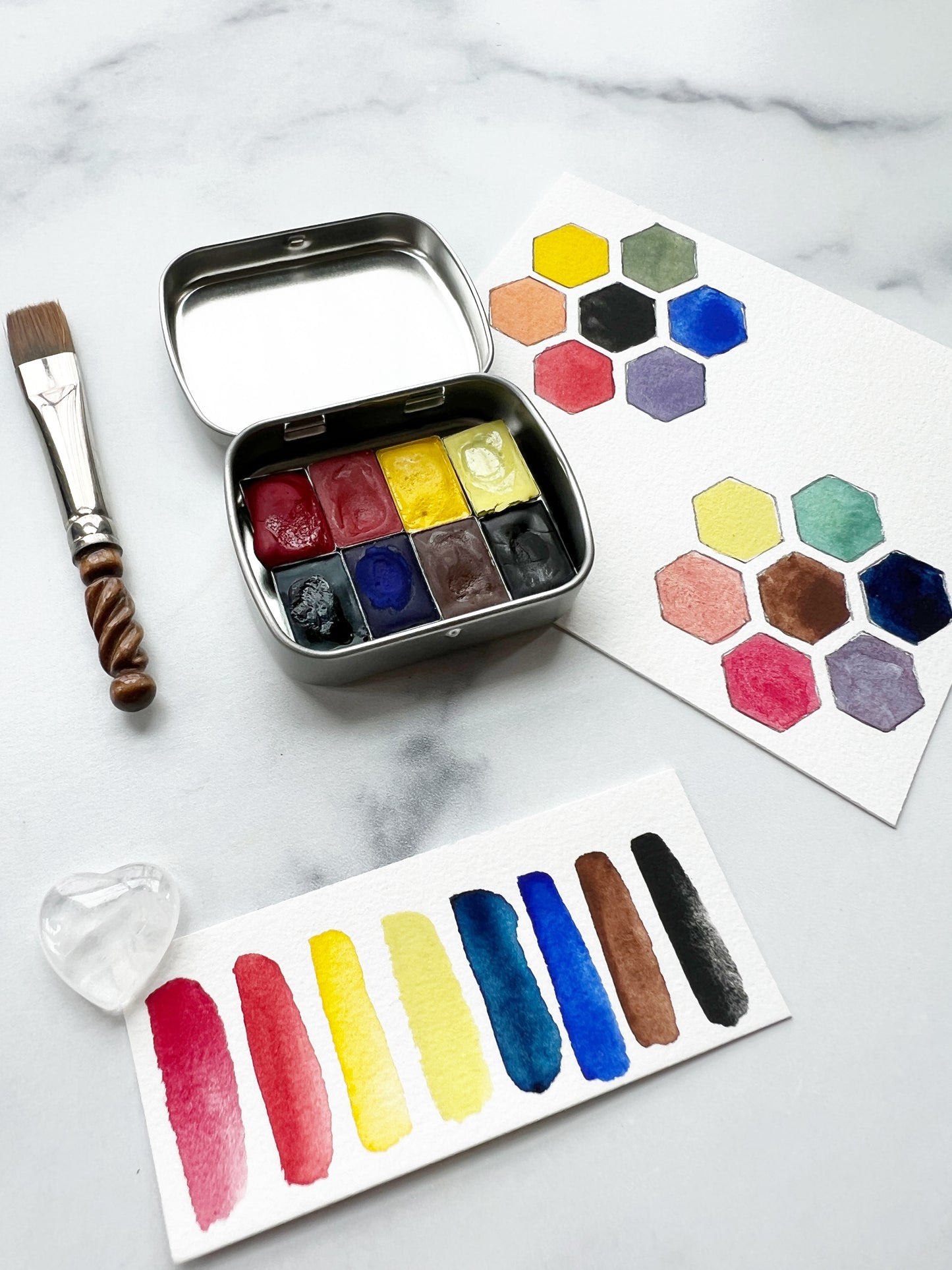 Fresh Start Traveler's Palette, a mini pan set of handmade watercolors in primary hues