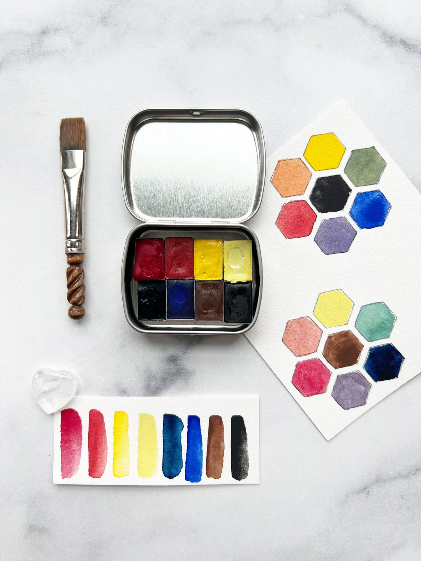 Fresh Start Traveler's Palette, a mini pan set of handmade watercolors in primary hues