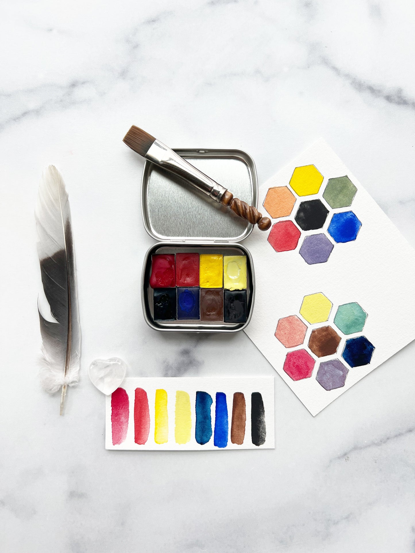 Fresh Start Traveler's Palette, a mini pan set of handmade watercolors in primary hues