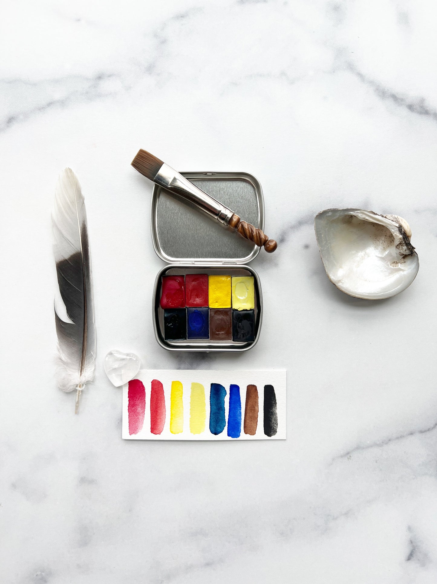 Fresh Start Traveler's Palette, a mini pan set of handmade watercolors in primary hues