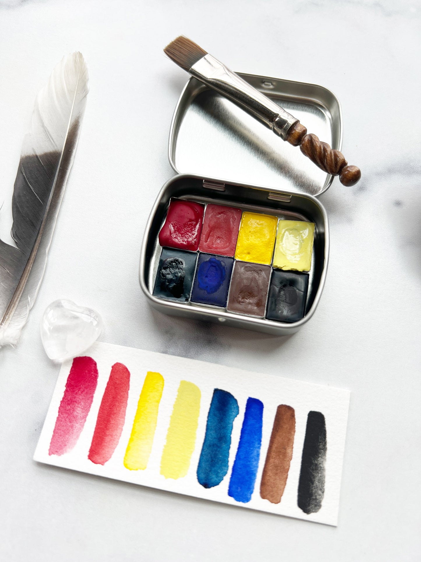 Fresh Start Traveler's Palette, a mini pan set of handmade watercolors in primary hues