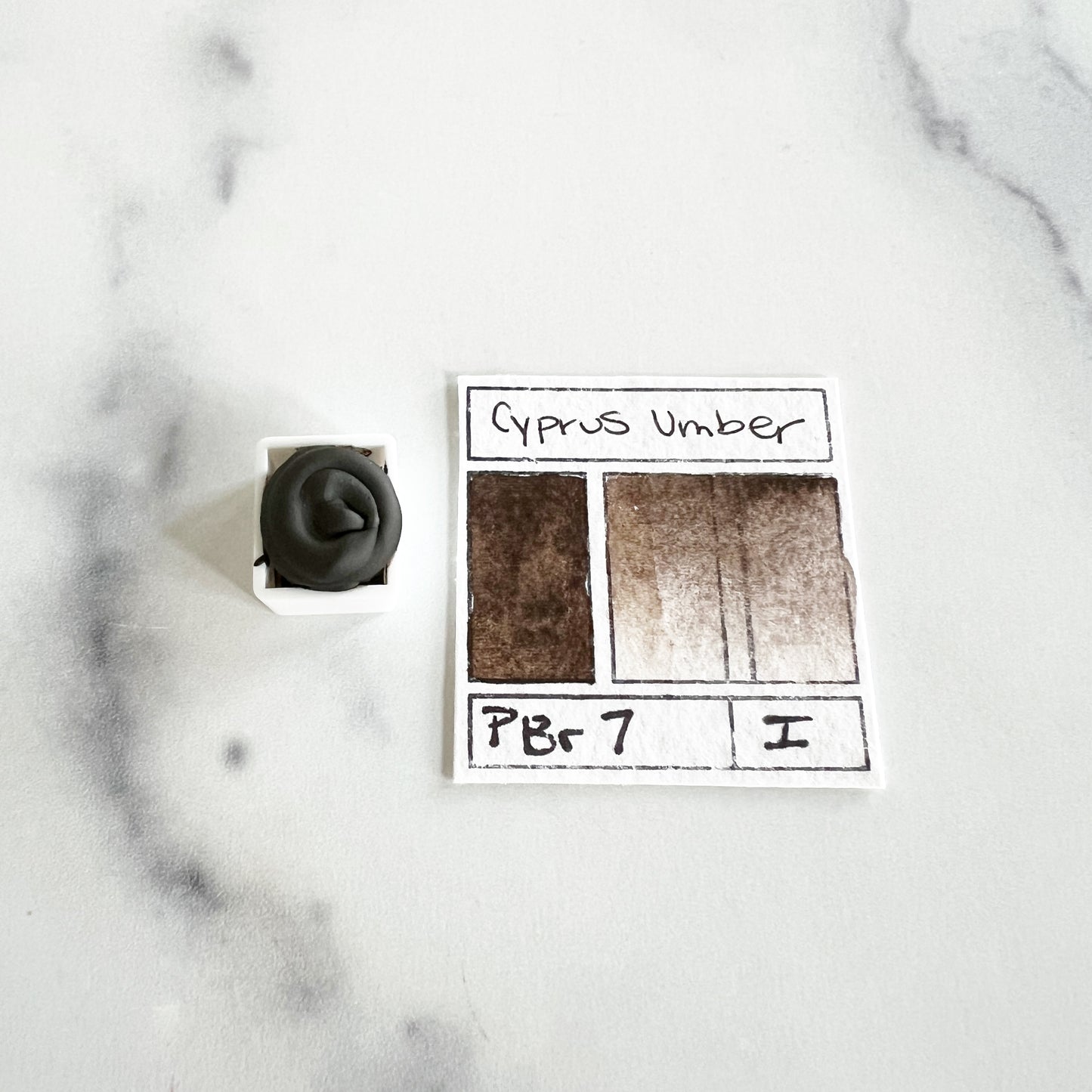 Cyprus Umber. Half pan, full pan or bottle cap of handmade watercolor paint