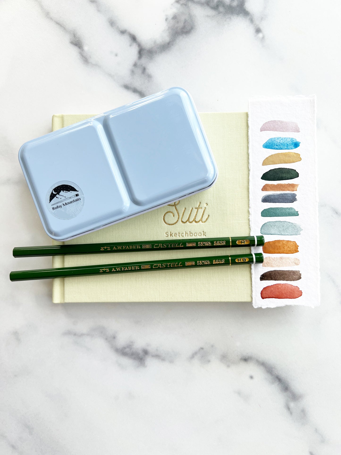 Glacial Grove Paintbox Set, a handmade watercolor set in a metal paintbox