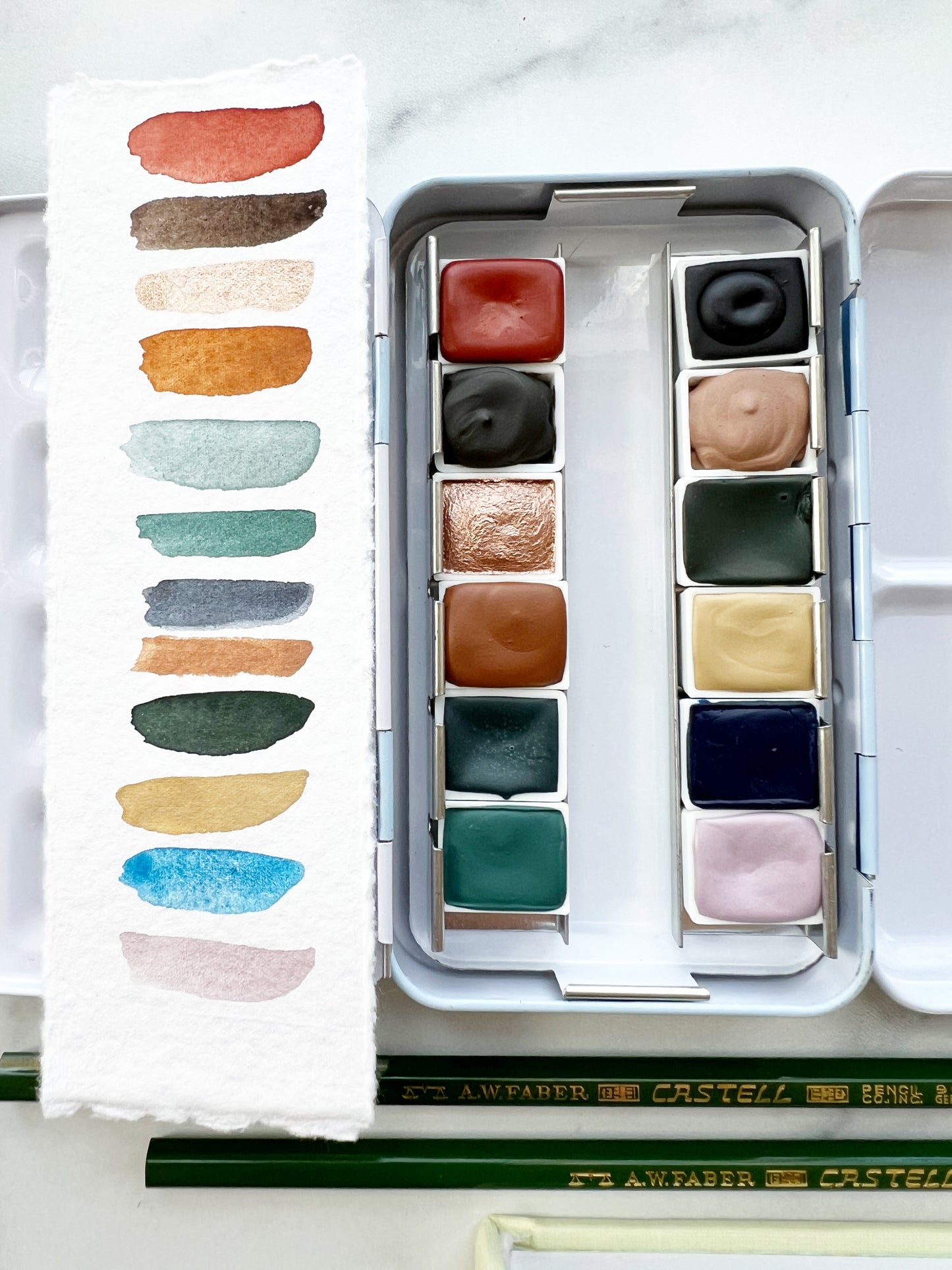 Glacial Grove Paintbox Set, a handmade watercolor set in a metal paintbox