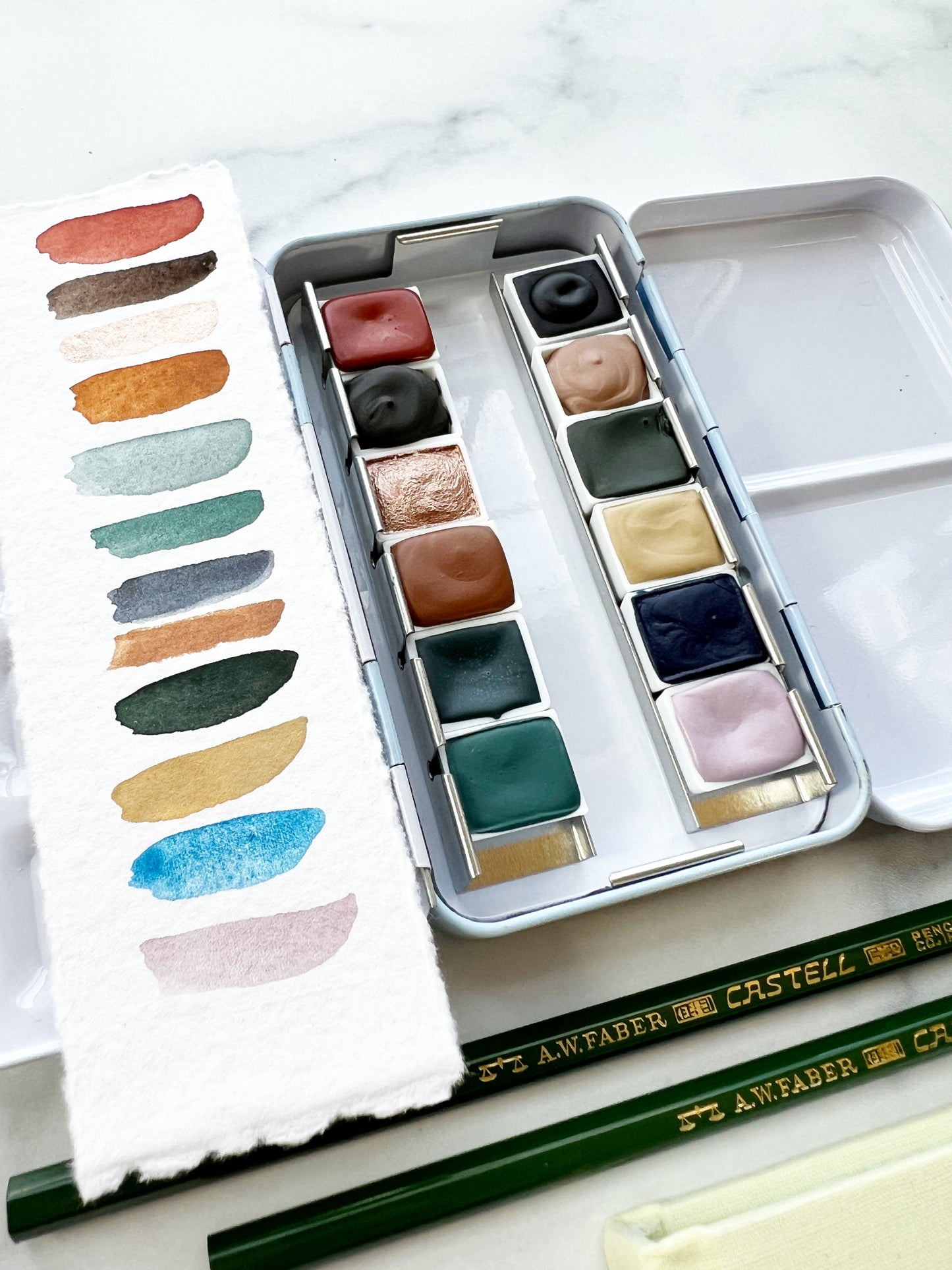 Glacial Grove Paintbox Set, a handmade watercolor set in a metal paintbox