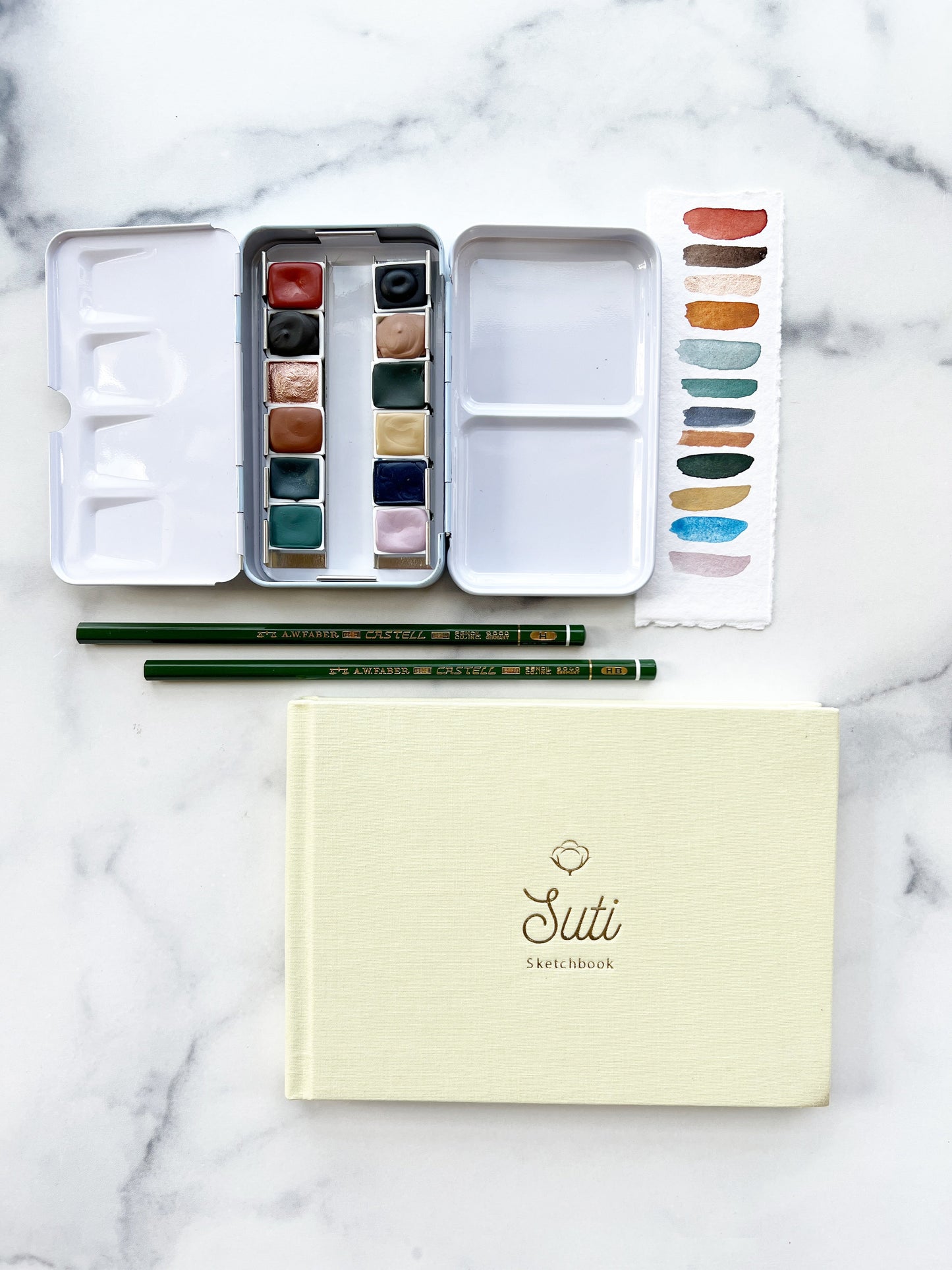 Glacial Grove Paintbox Set, a handmade watercolor set in a metal paintbox