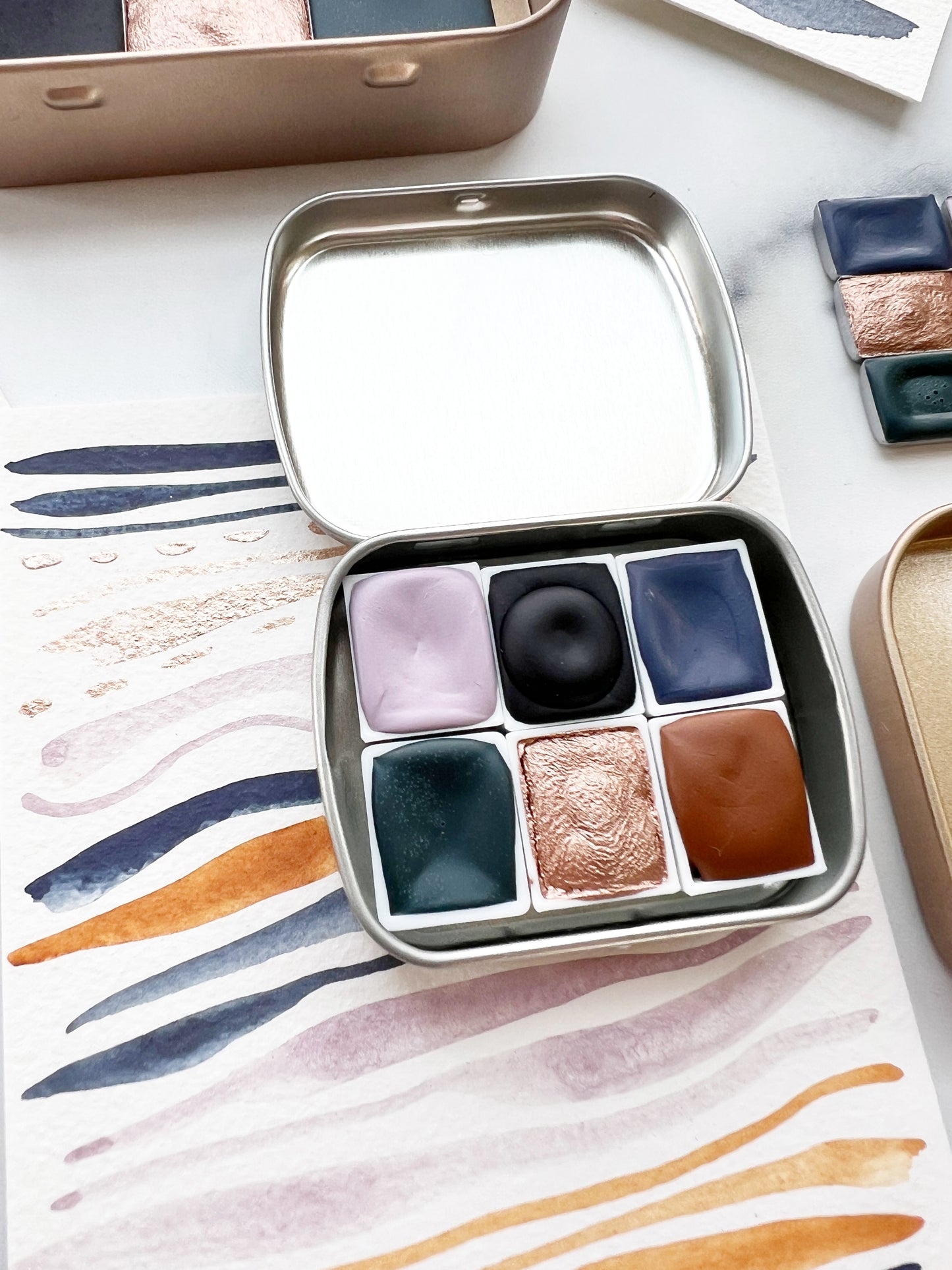 Icy Horizons Palette, a collection of handmade watercolors in dreamy winter hues