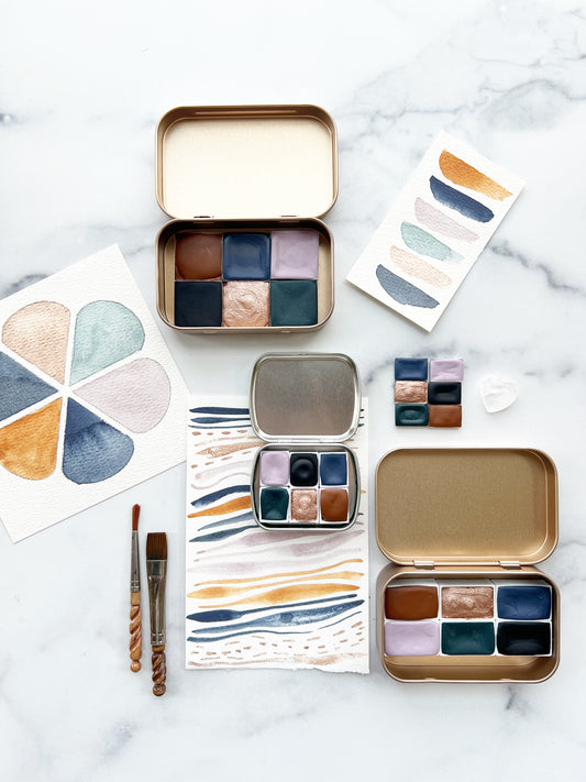 Icy Horizons Palette, a collection of handmade watercolors in dreamy winter hues