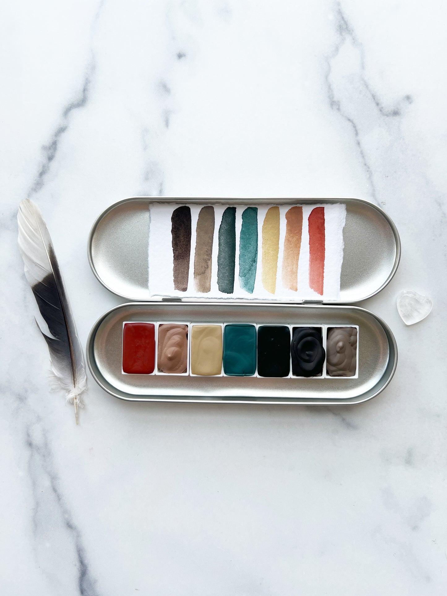 Redwood Grove Full Pan Palette, a collection of handmade watercolors in a travel tin