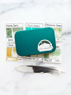 Spring Greens, a monochromatic palette of handmade watercolors