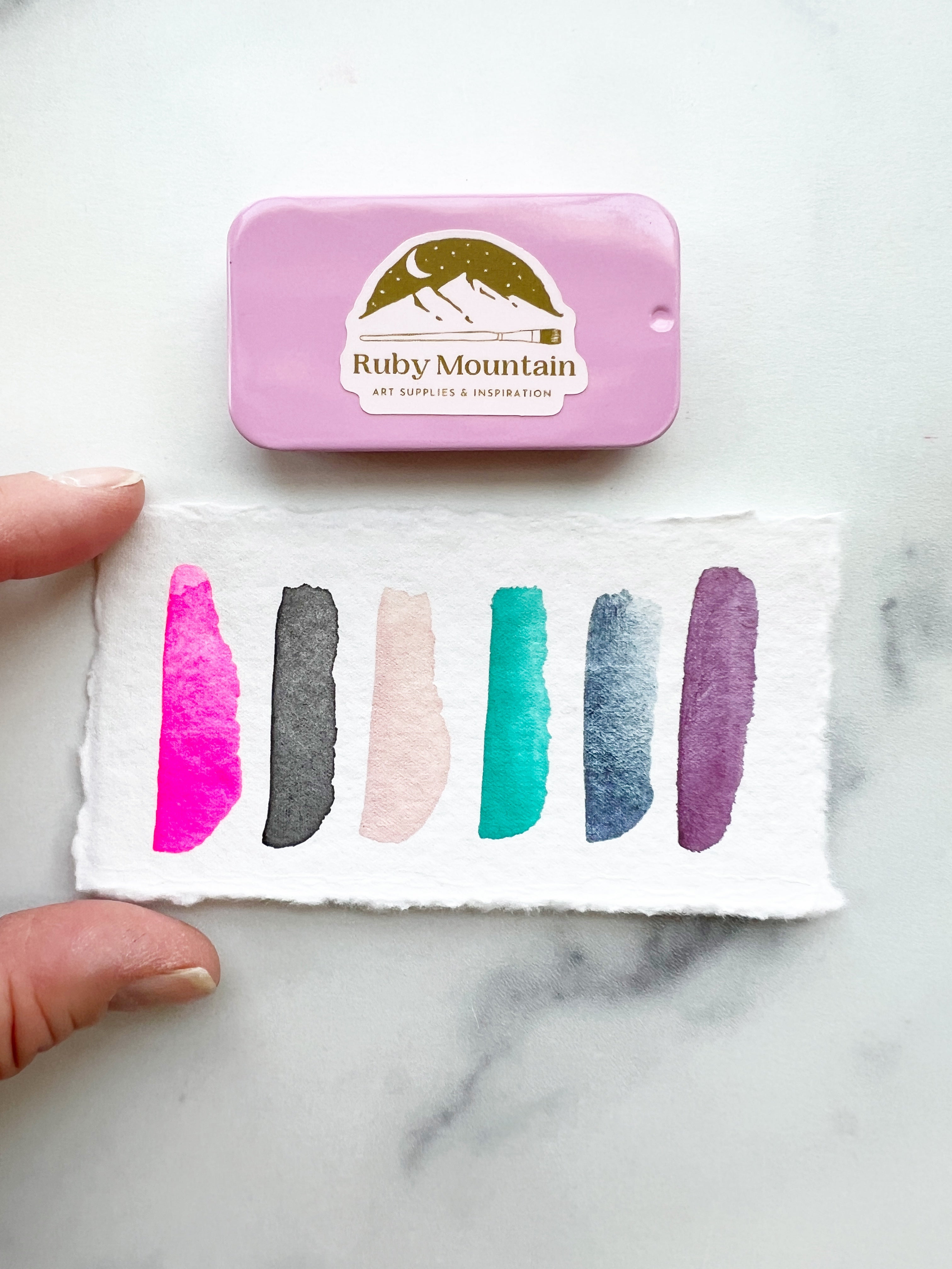 The Susan B Anthony Set, a mini pan set of handmade watercolors