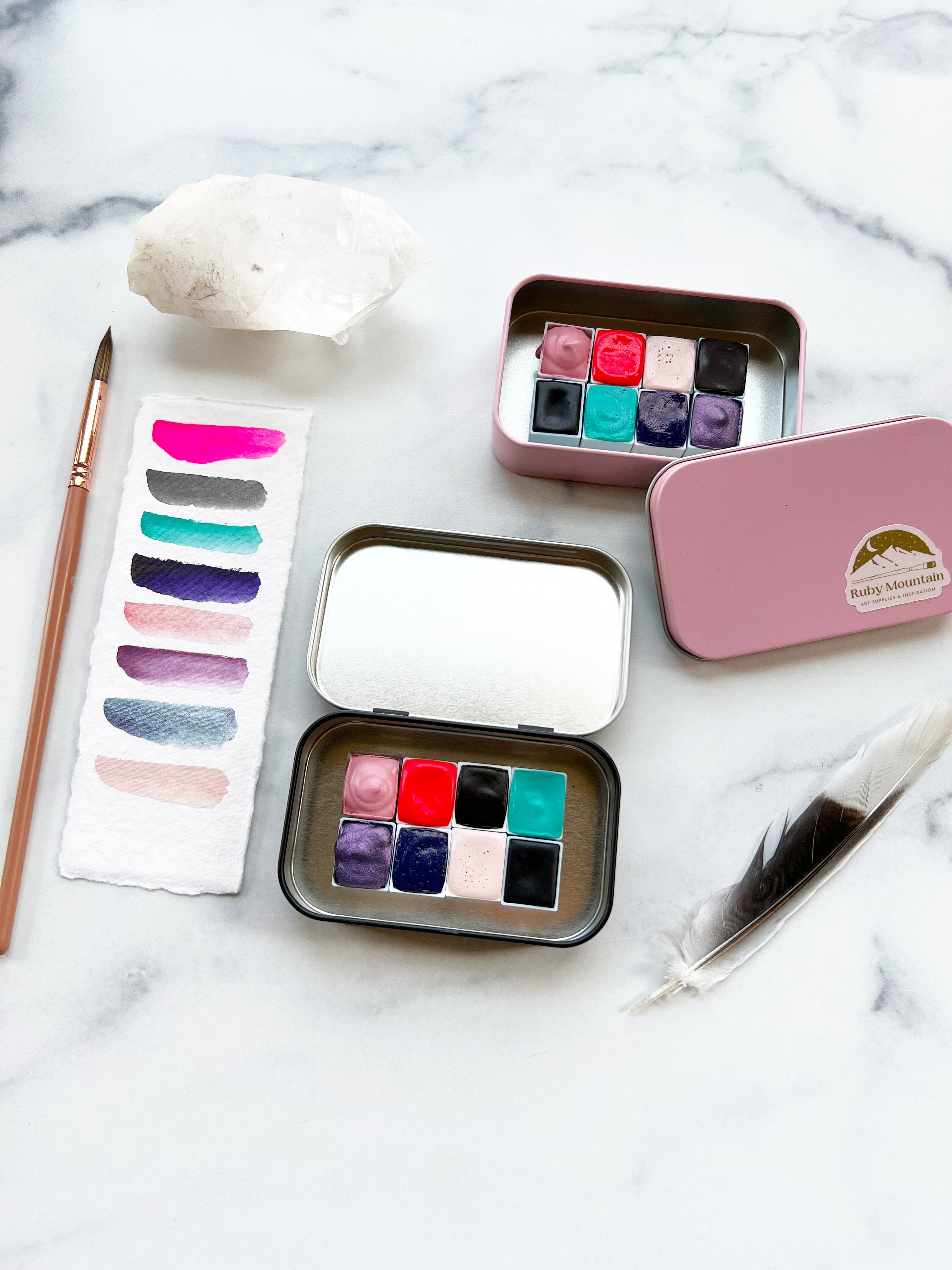 The Lucy Stone Set, a half pan set of handmade watercolors