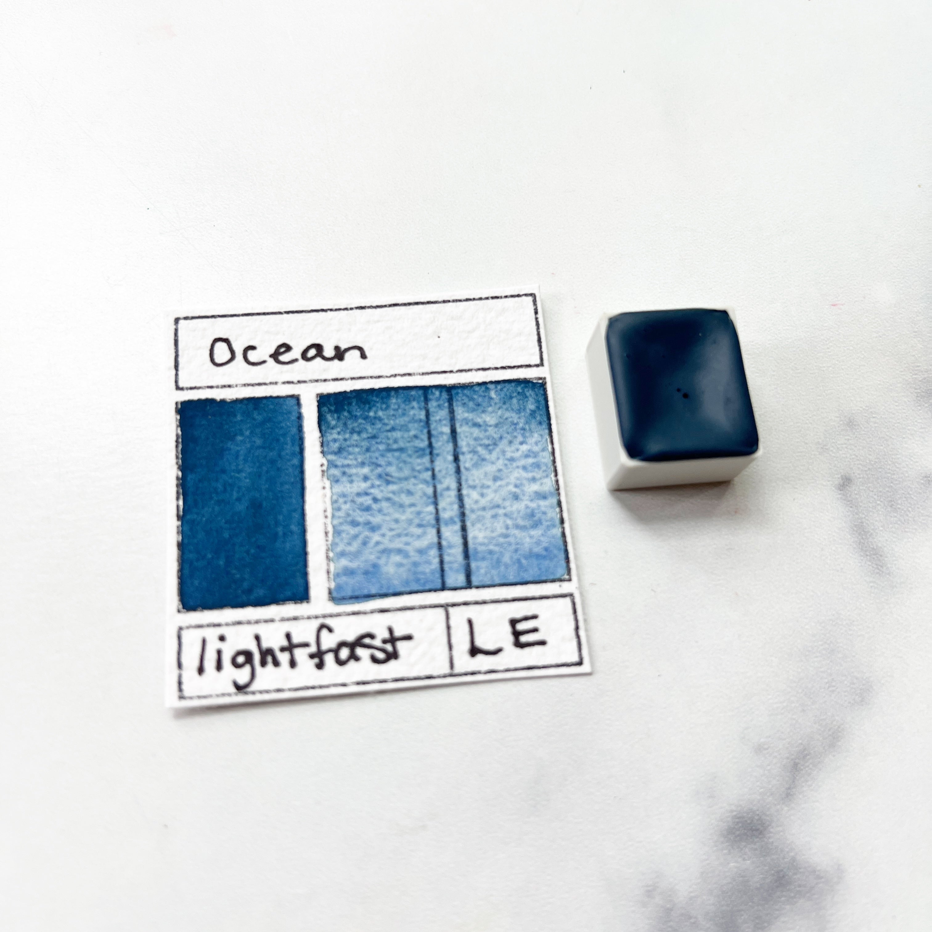 Ocean. Individual pan of handmade watercolor paint