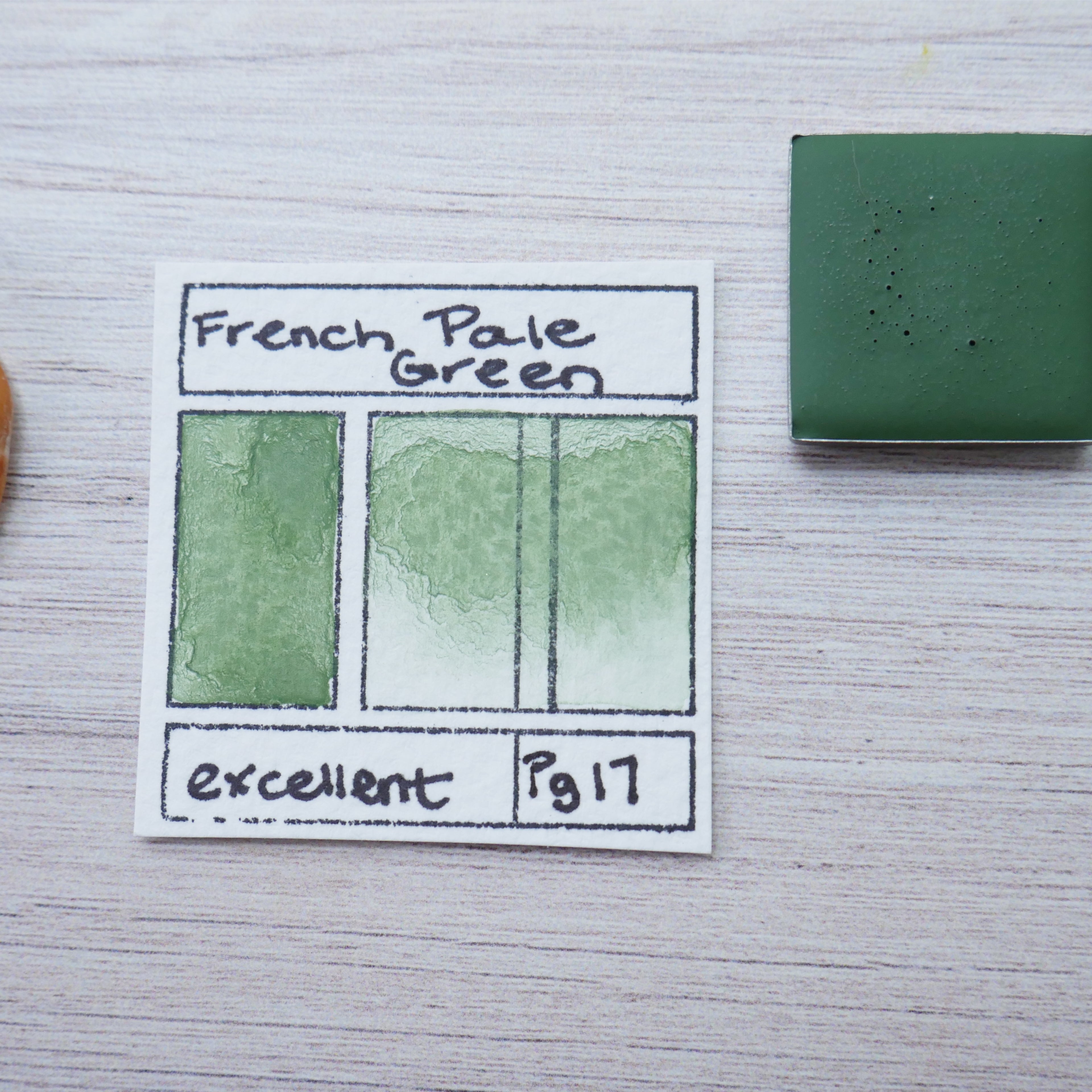 French Pale Green. Half pan, full pan or bottle cap of handmade watercolor paint
