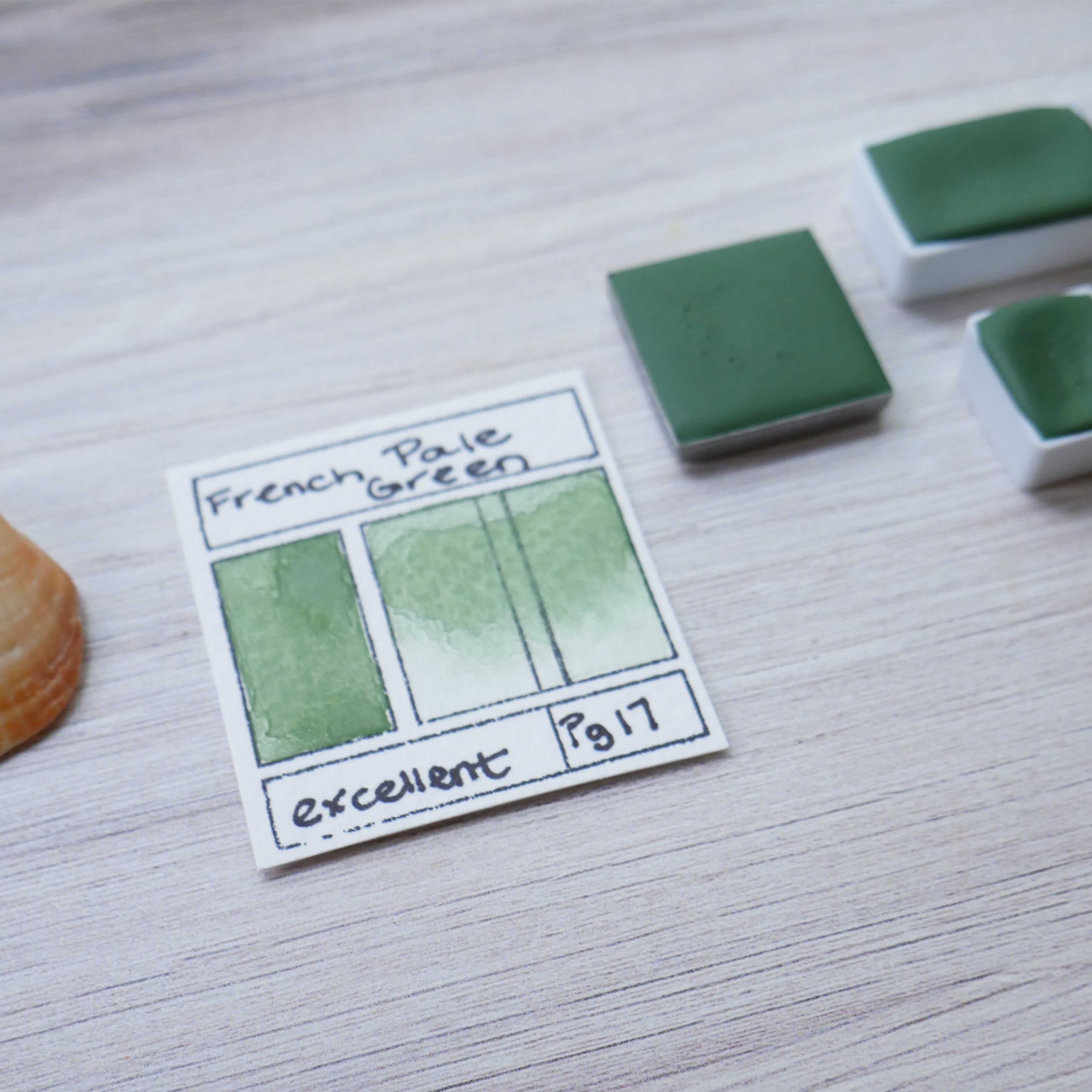 French Pale Green. Half pan, full pan or bottle cap of handmade watercolor paint