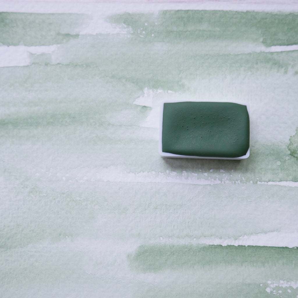 French Pale Green. Half pan, full pan or bottle cap of handmade watercolor paint
