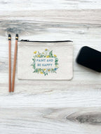 Blue and Yellow Floral Paint and Be Happy Canvas Zip Pouch 5" x 7"