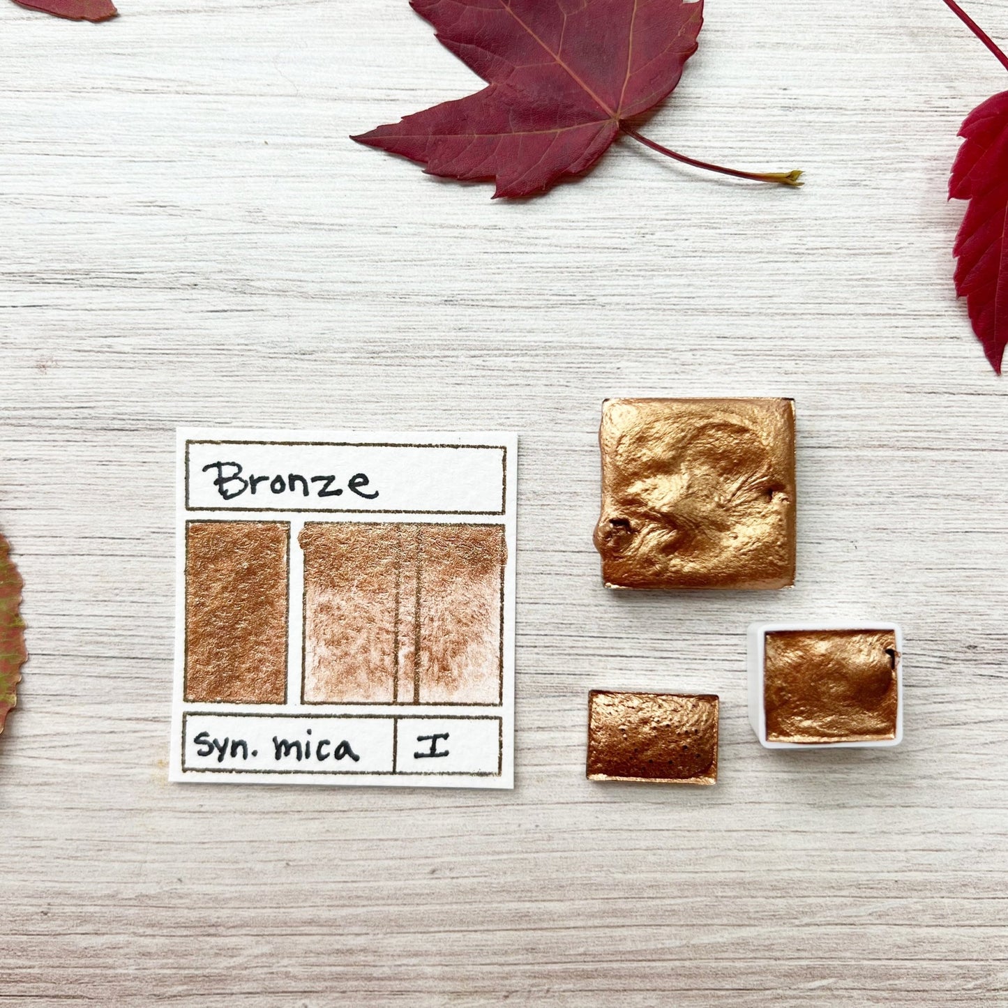 Bronze. Half pan, full pan or bottle cap of handmade watercolor paint