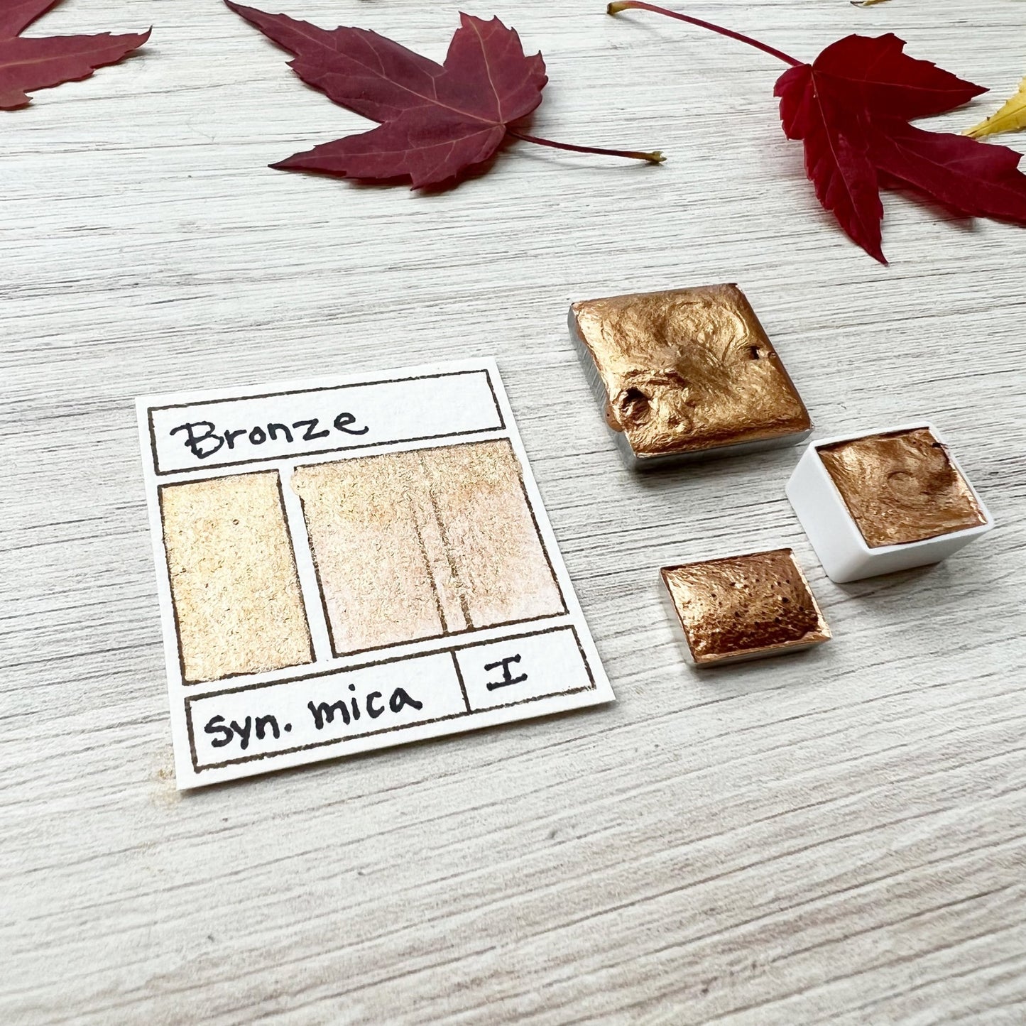 Bronze. Half pan, full pan or bottle cap of handmade watercolor paint