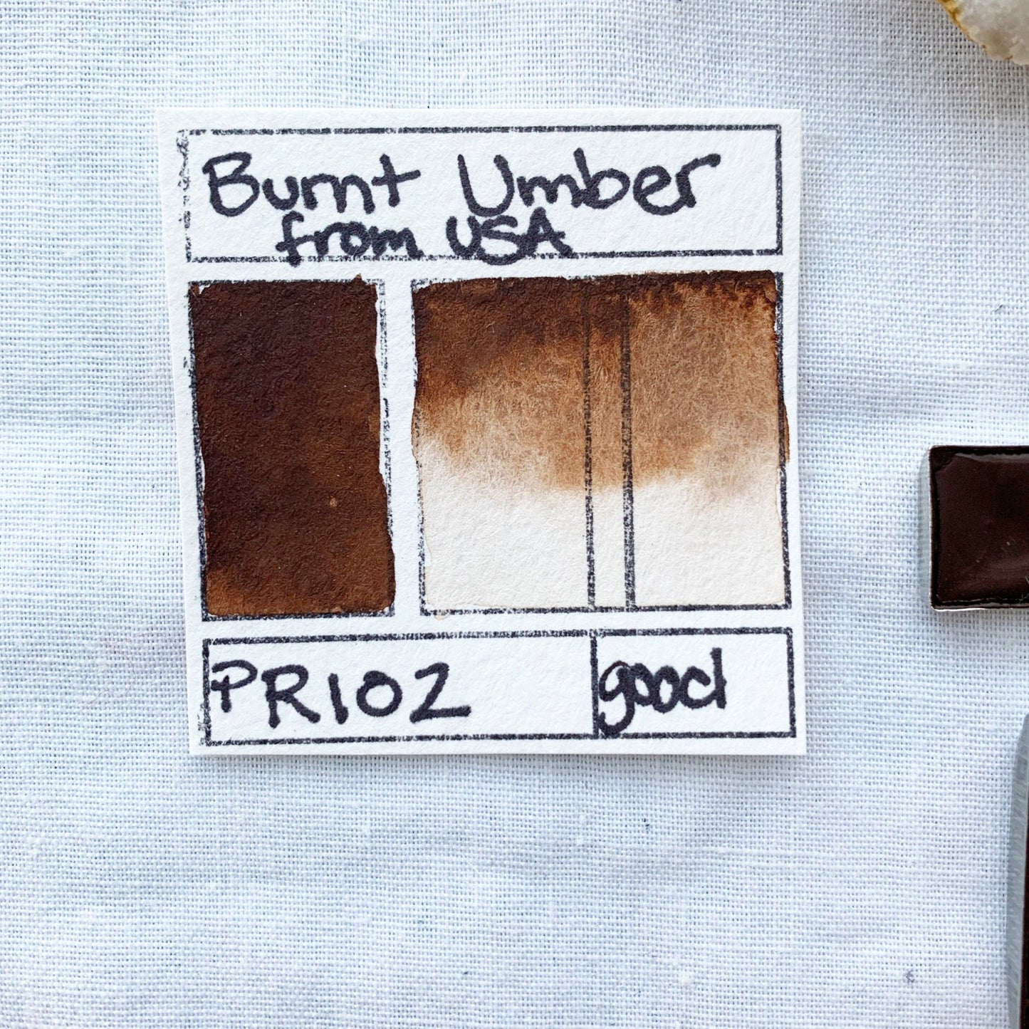 Burnt Umber from the USA. Half pan, full pan or bottle cap of handmade watercolor paint