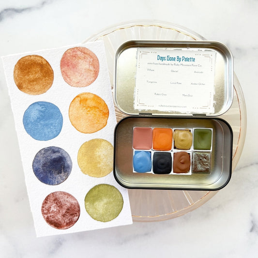 Days Gone By Half Pan Palette, eight retro-inspired hues of handmade watercolors
