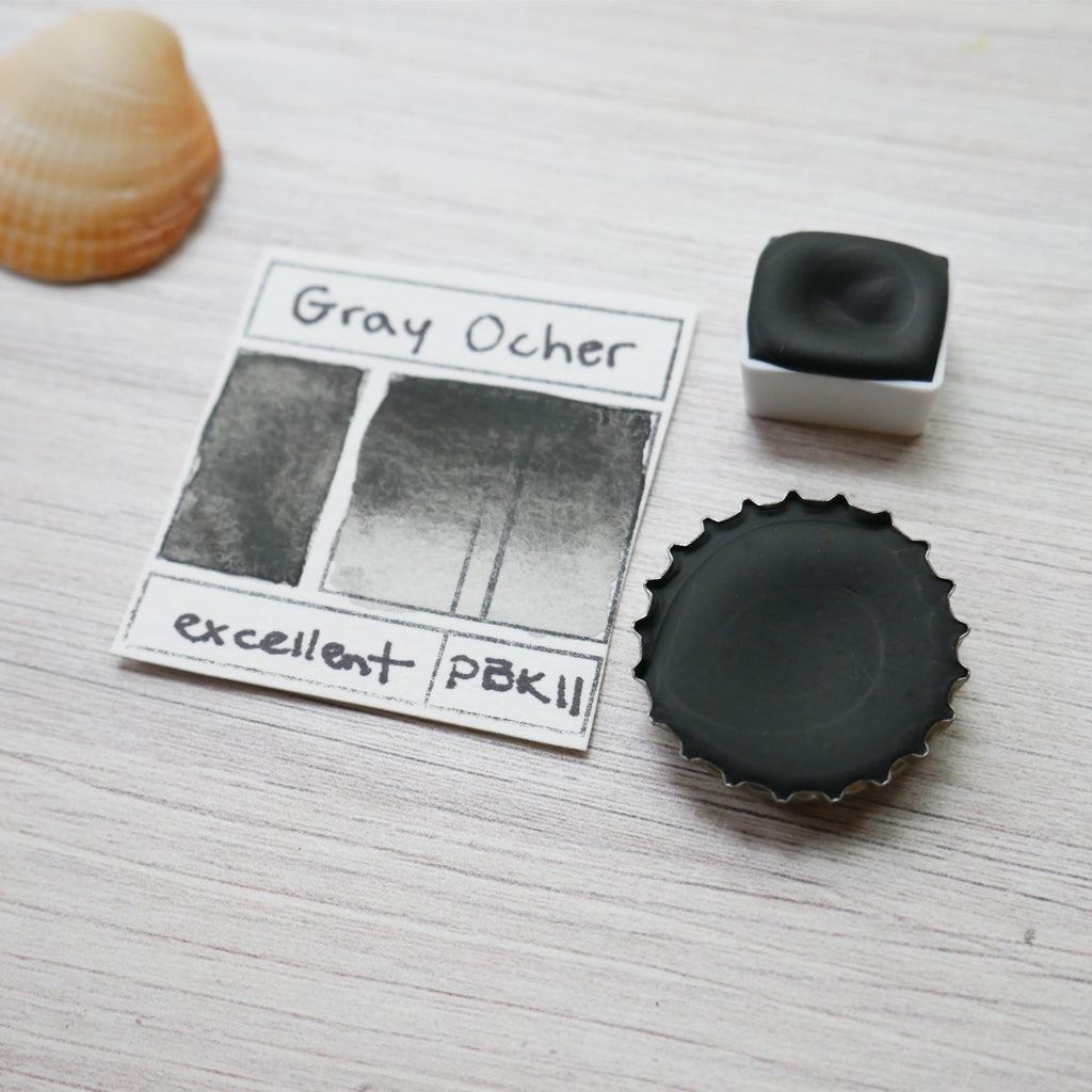 Gray Ocher. Half pan, full pan or bottle cap of handmade watercolor paint