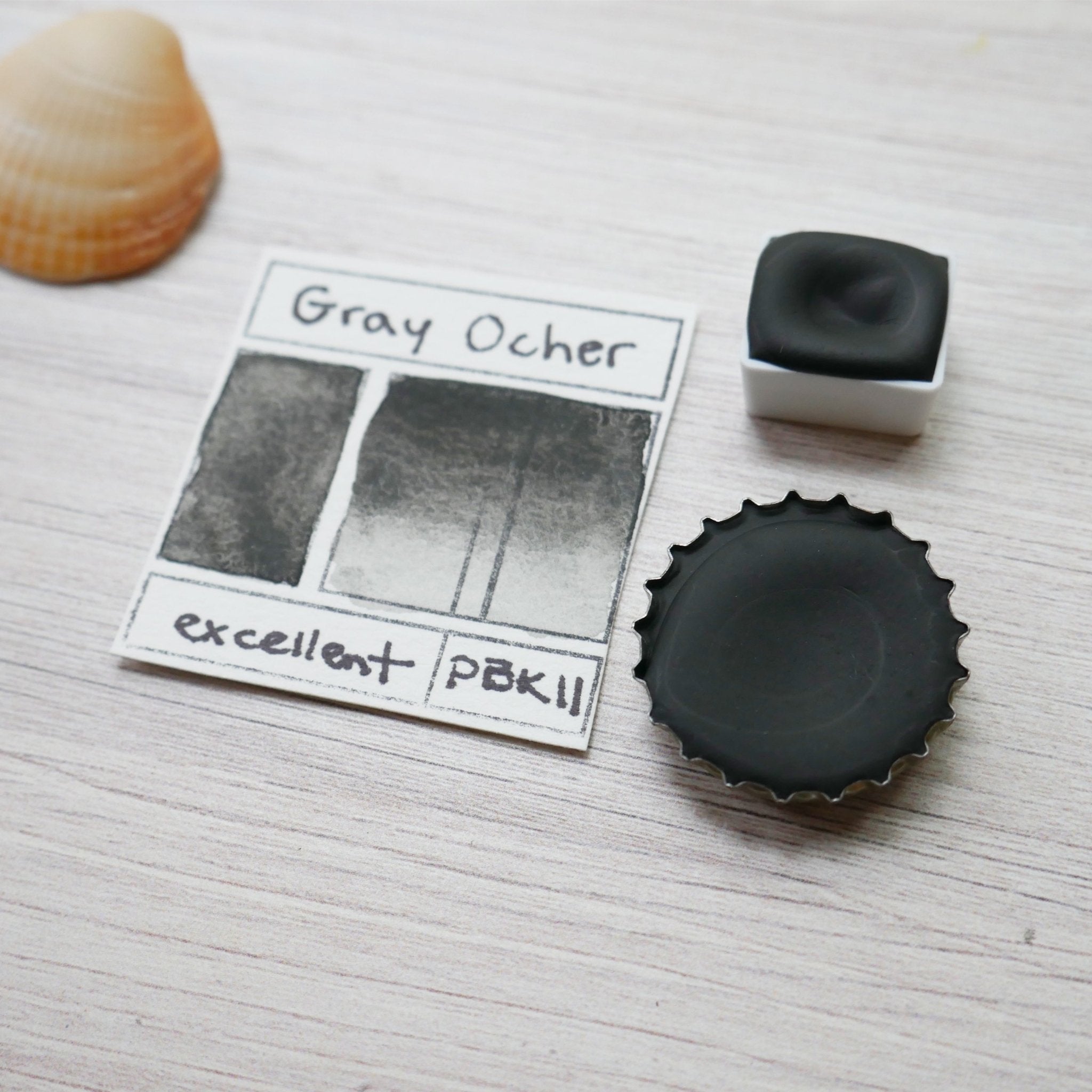Gray Ocher. Half pan, full pan or bottle cap of handmade watercolor paint
