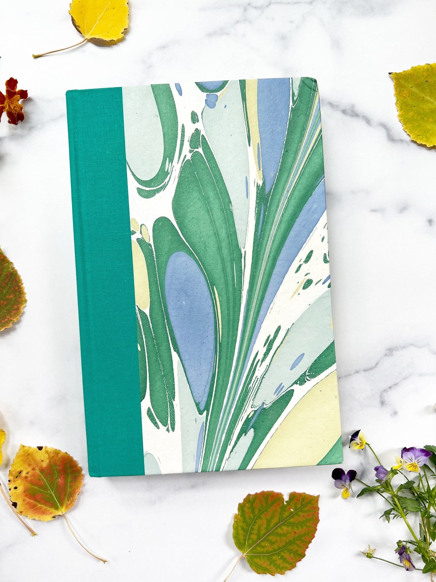Handmade Watercolor Sketchbook, marbled cover with deckle edged pages