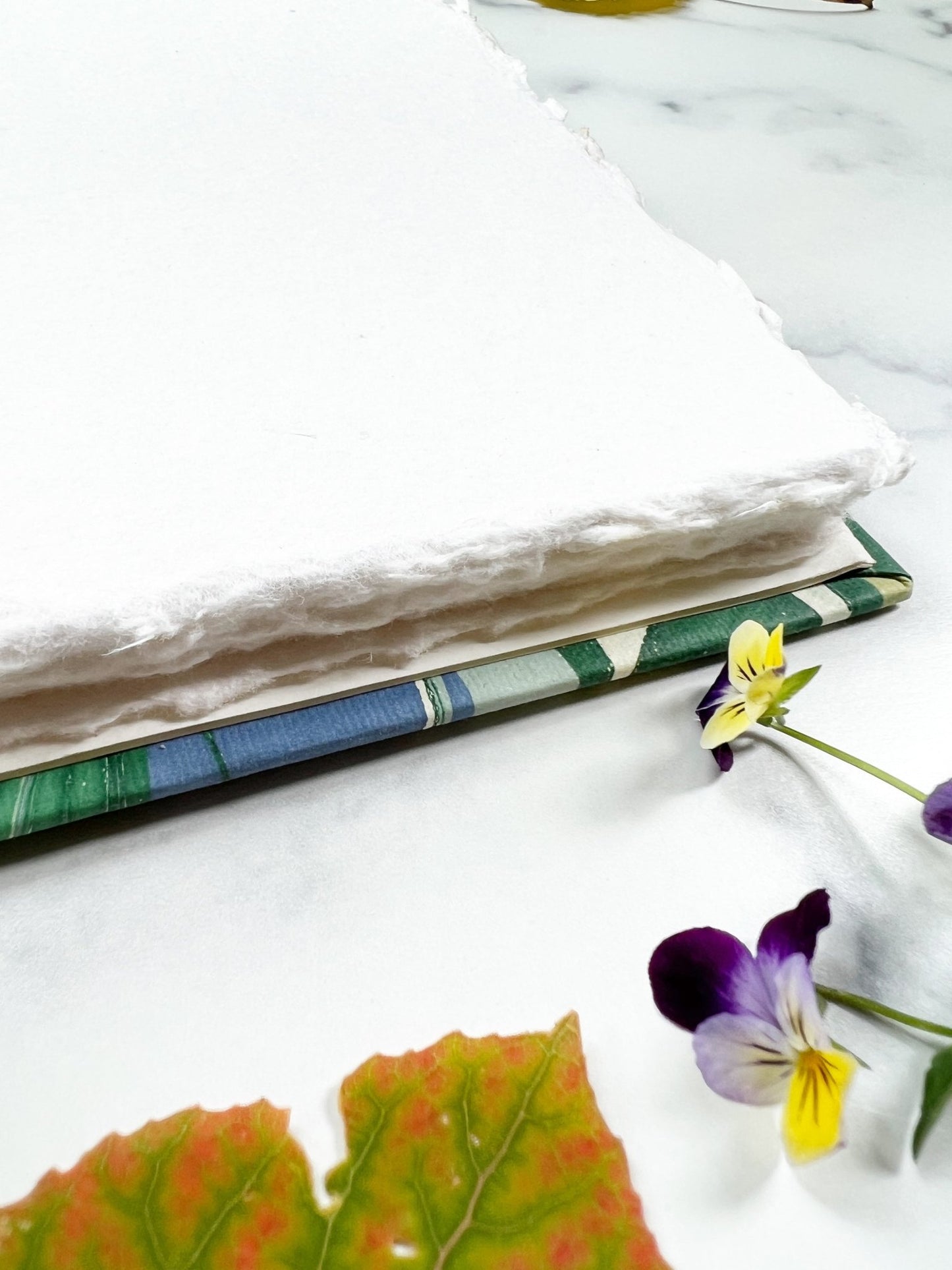 Handmade Watercolor Sketchbook, marbled cover with deckle edged pages