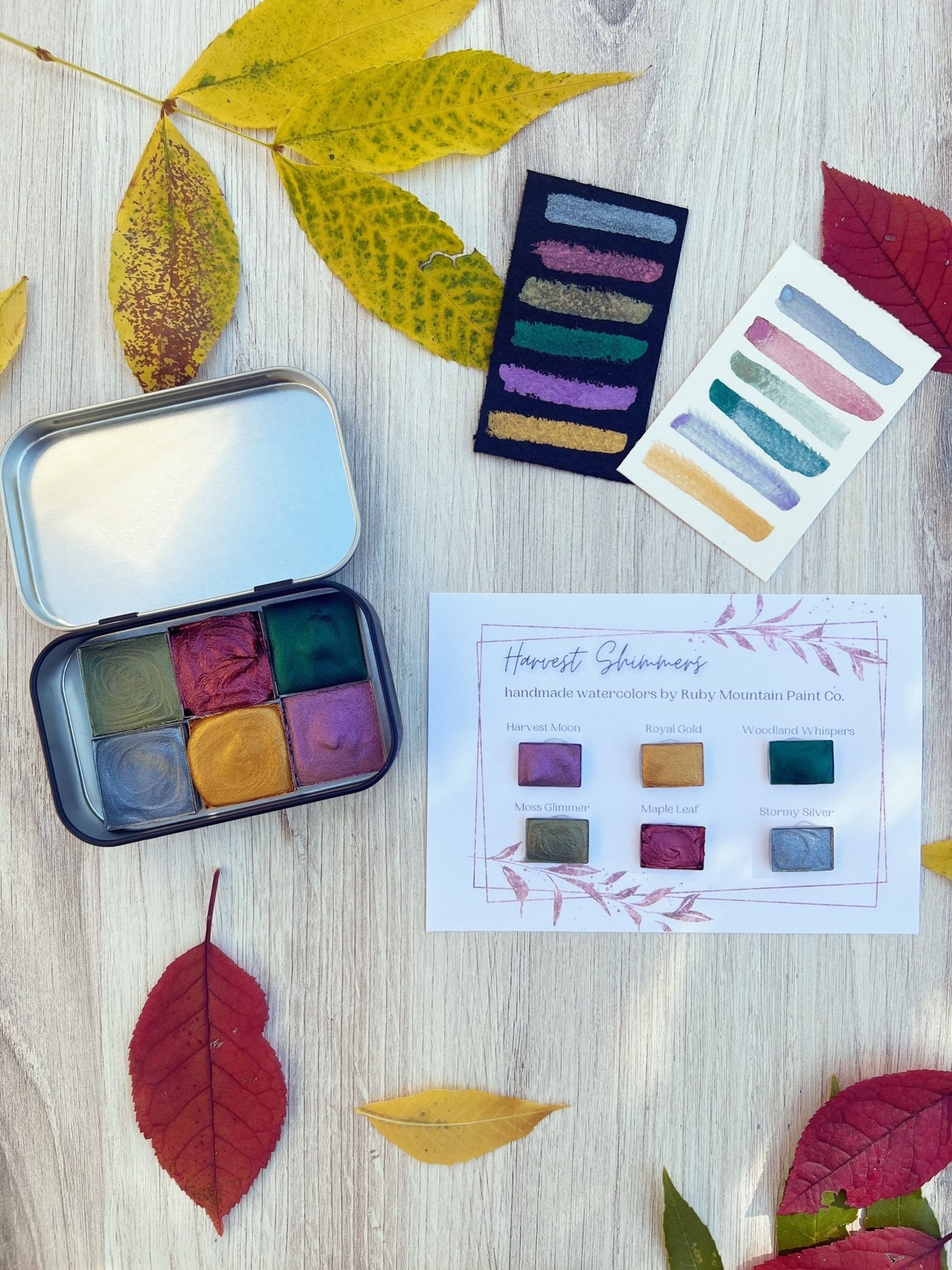 Harvest Shimmers, a palette of six shimmery watercolors