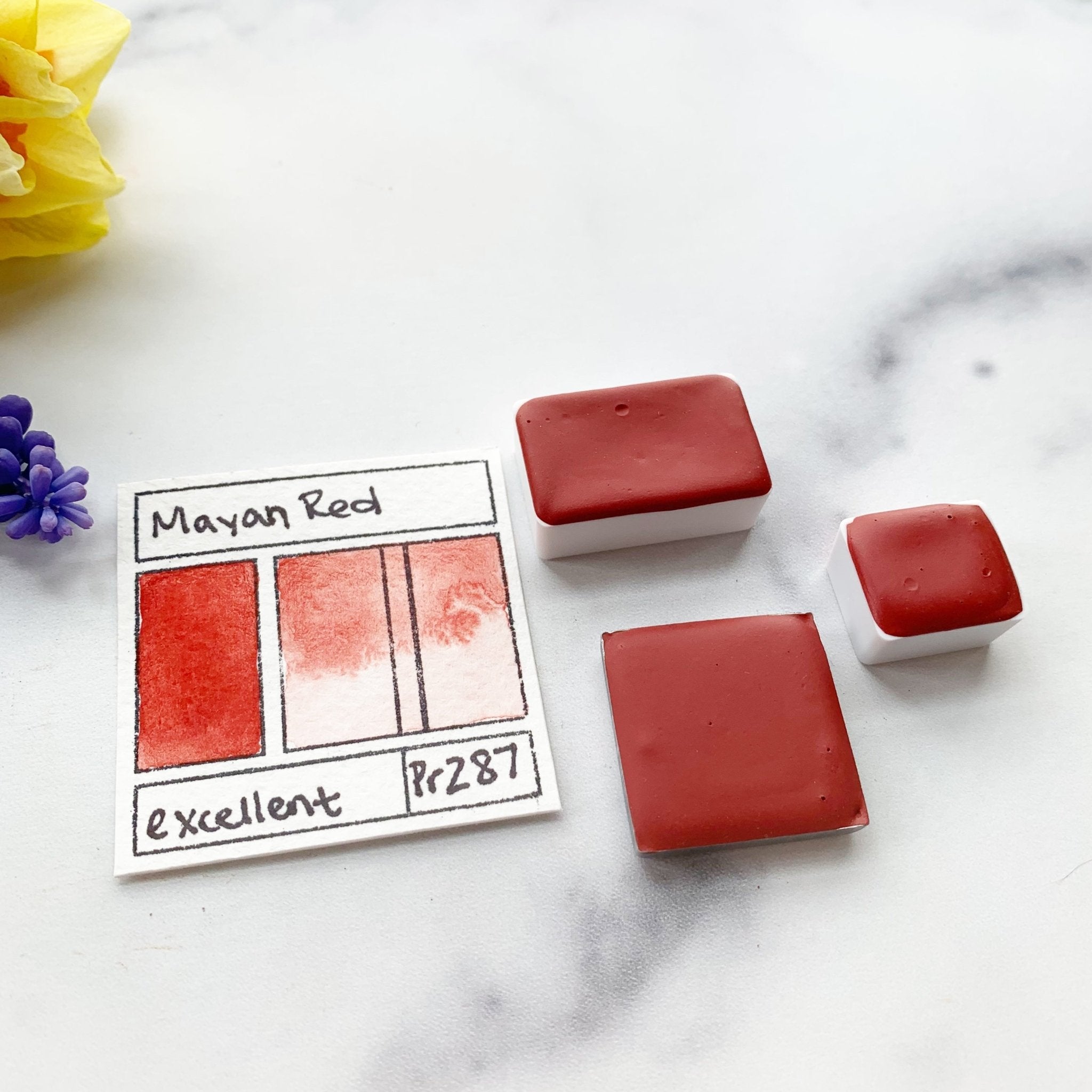 Maya Red. Half pan, full pan or bottle cap of handmade watercolor paint