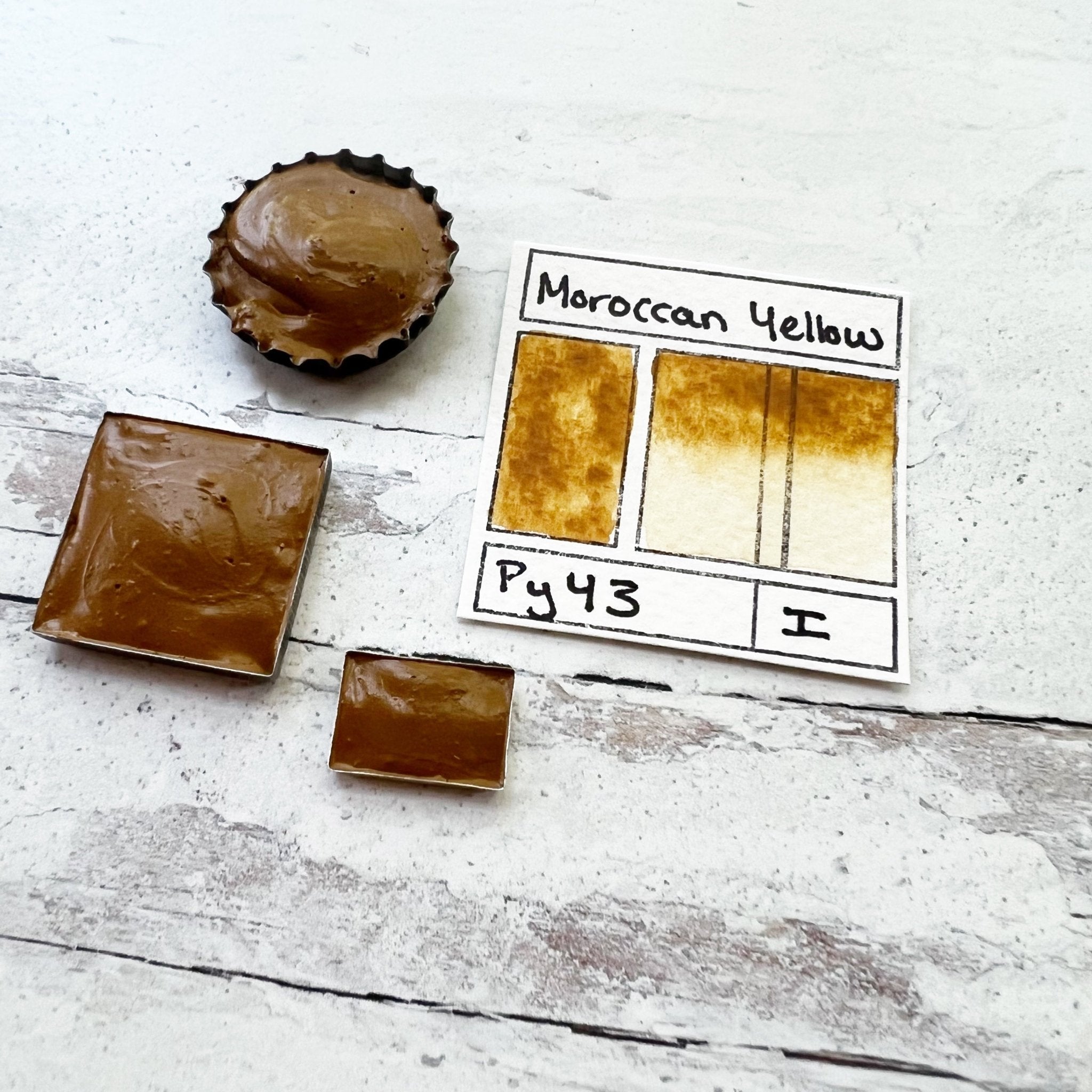 Moroccan Yellow Ocher. Half pan, full pan or bottle cap of handmade watercolor paint
