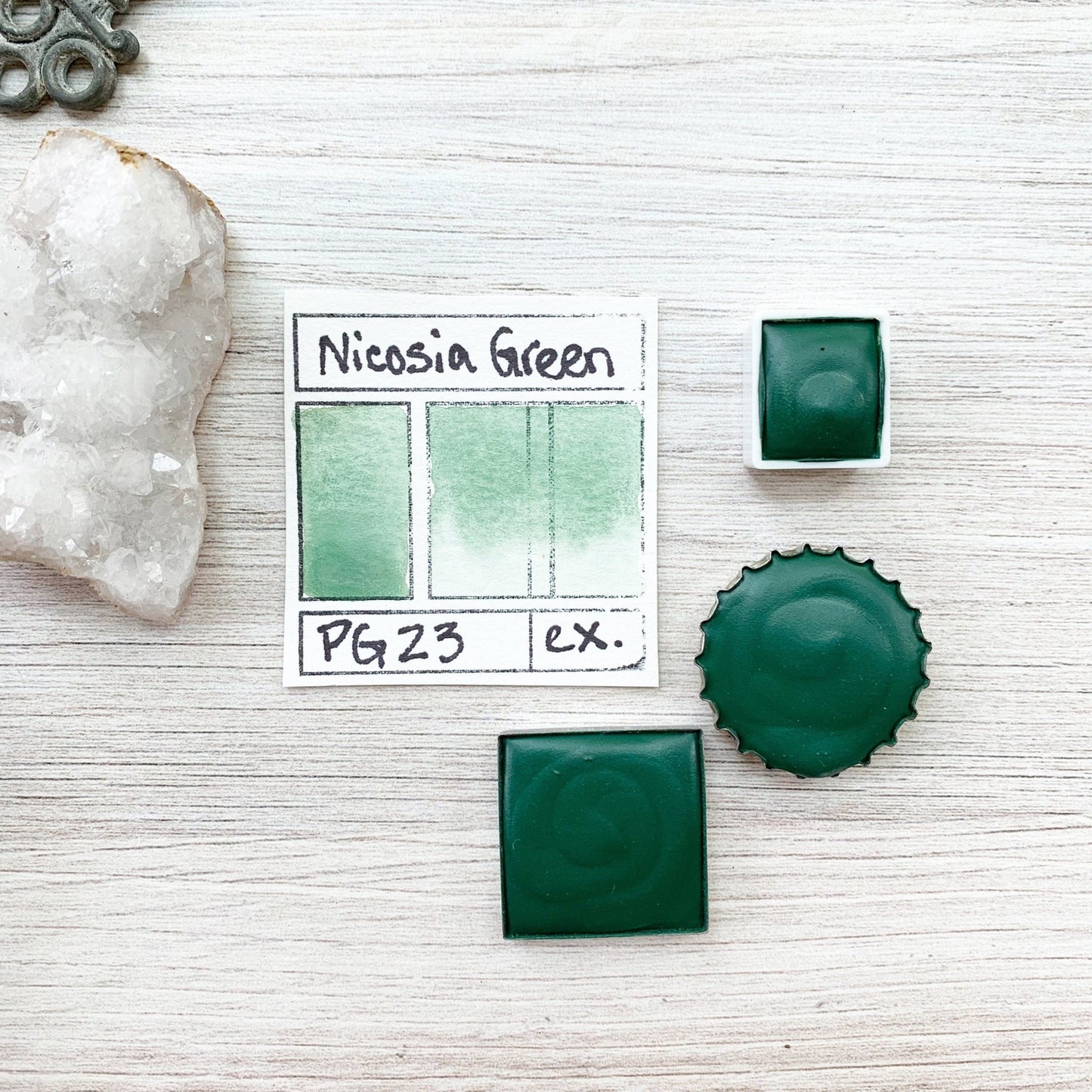 Nicosia Green Earth. Half pan, full pan or bottle cap of handmade watercolor paint