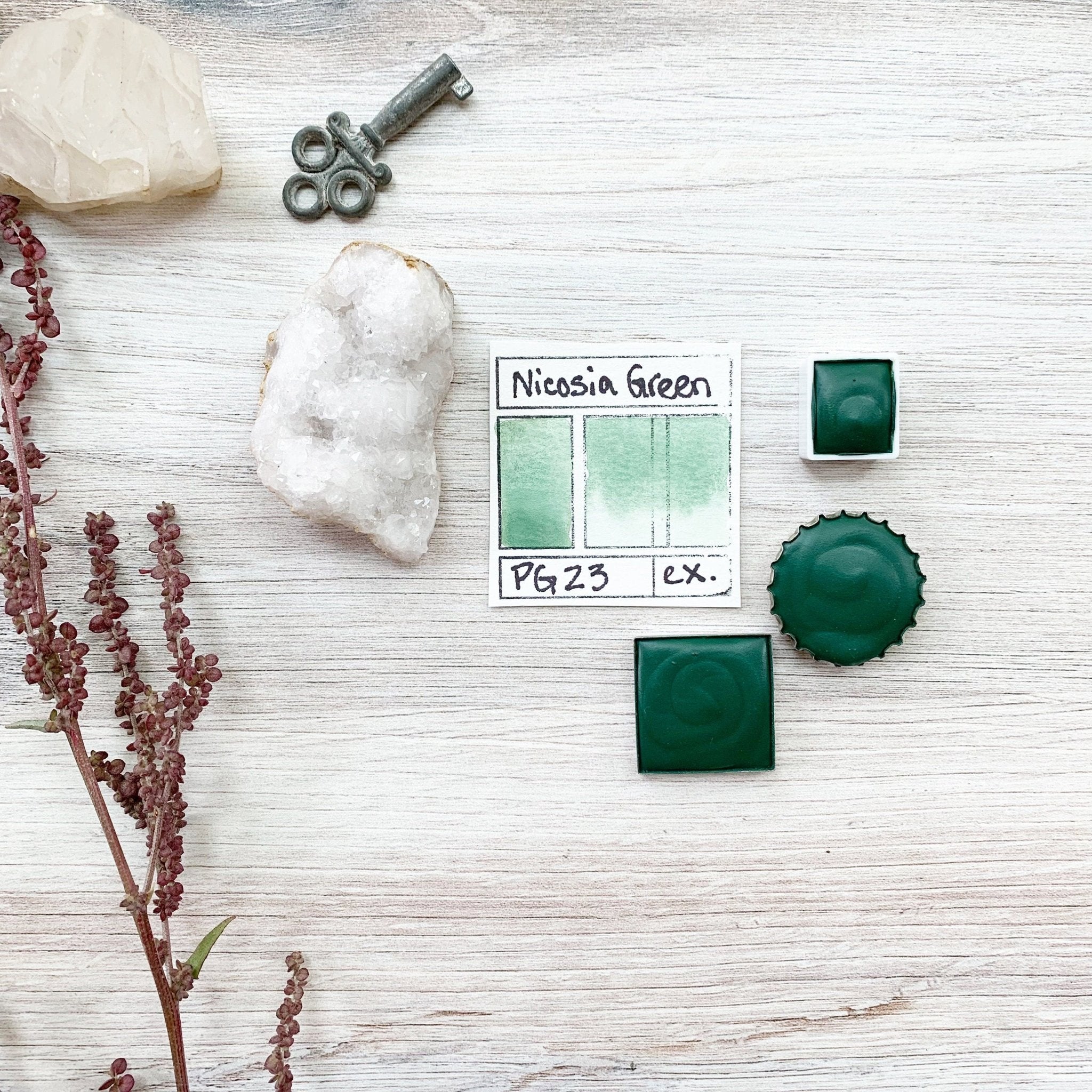 Nicosia Green Earth. Half pan, full pan or bottle cap of handmade watercolor paint