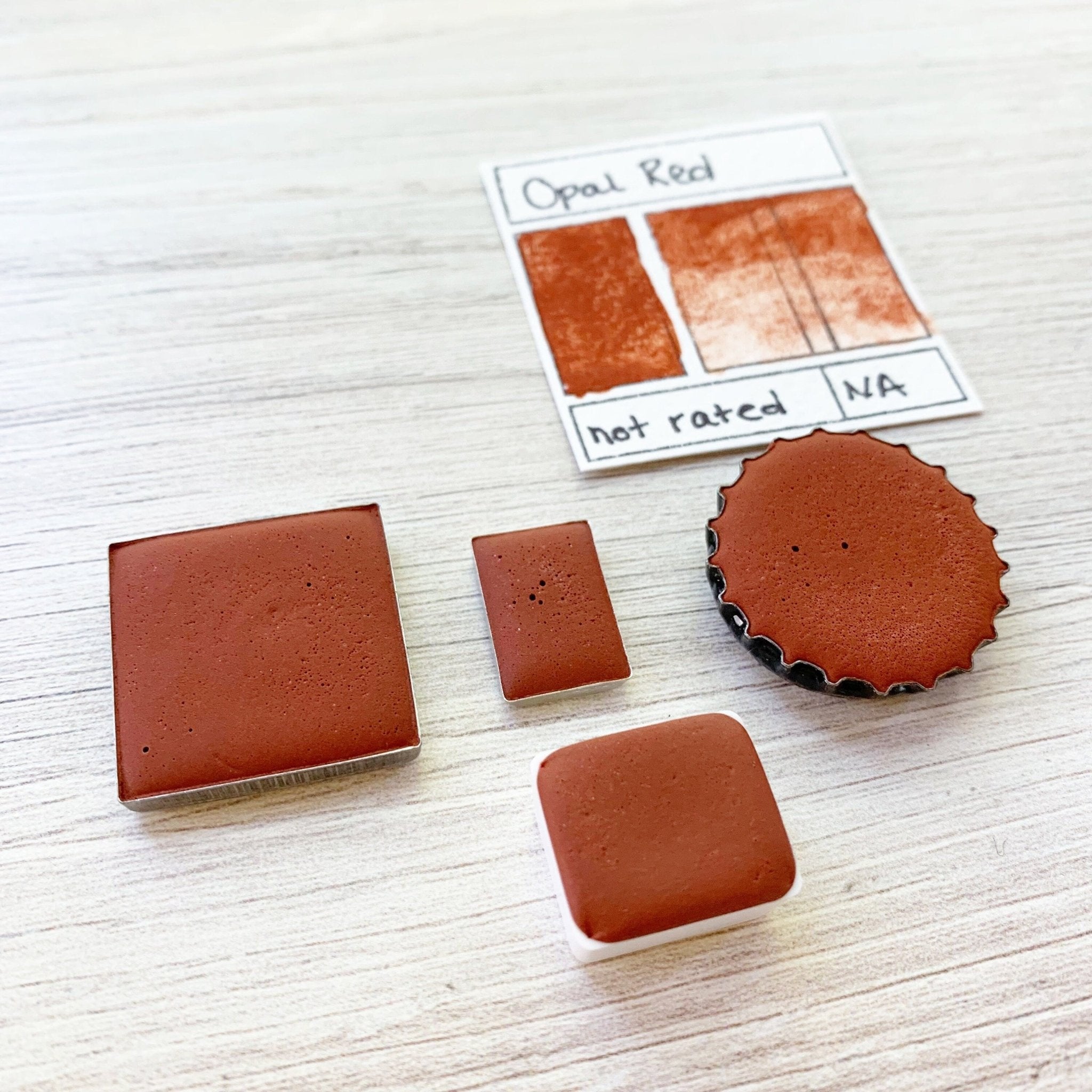 Opal Red. Half pan, full pan or bottle cap of handmade watercolor paint
