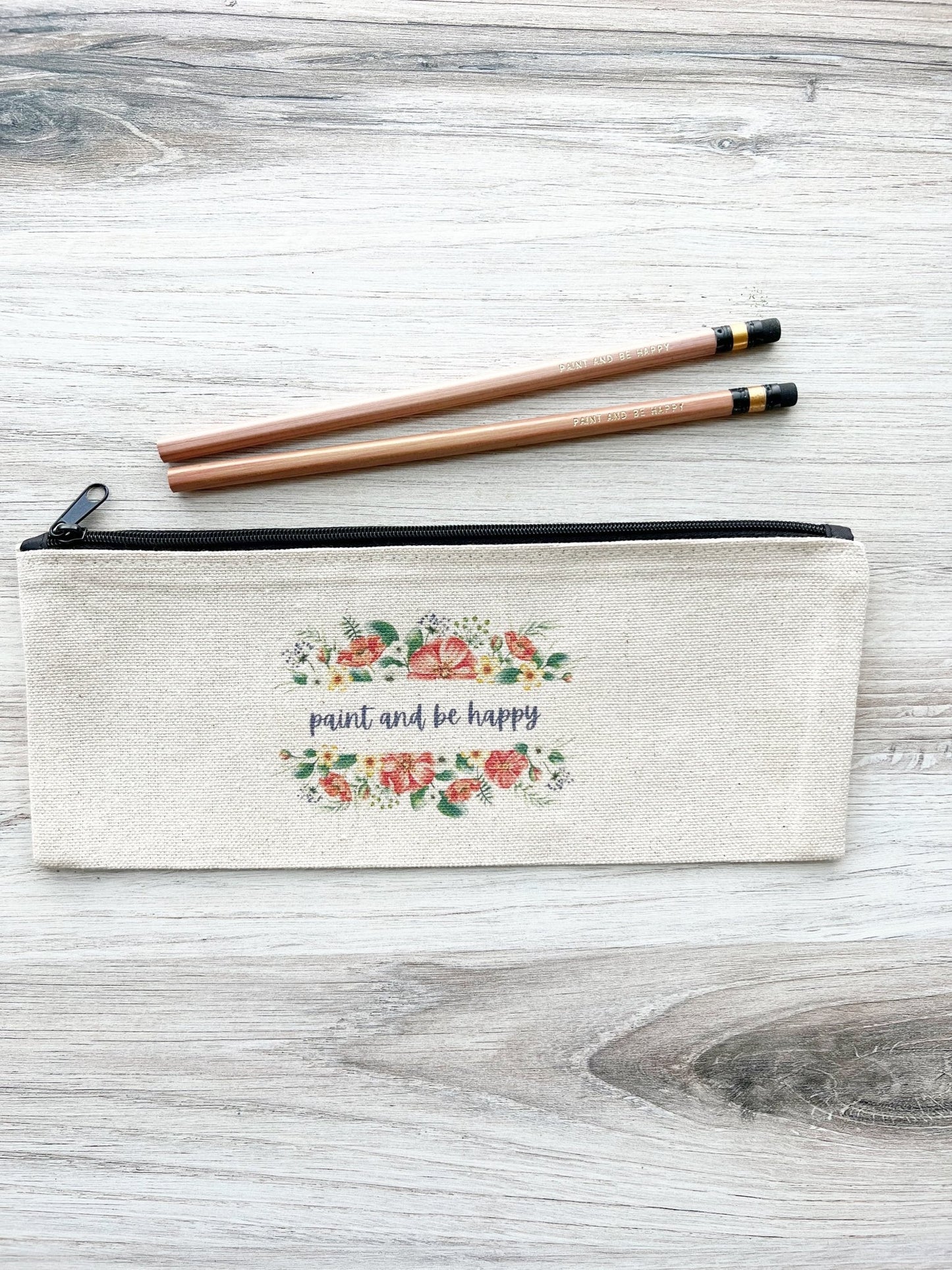 Paint and Be Happy Pencil Pouch with pencils